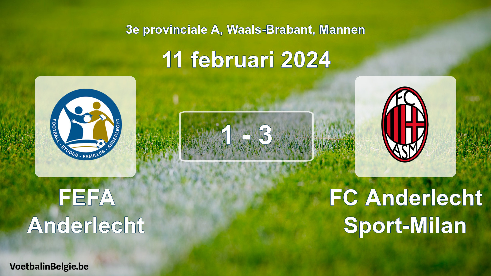 Gespeelde wedstrijd mannenvoetbal: FEFA Anderlecht - FC Anderlecht Sport-Milan 1 - 3 (11 februari 2024)