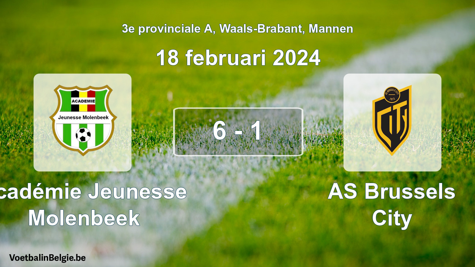 Gespeelde wedstrijd mannenvoetbal: Académie Jeunesse Molenbeek - AS Brussels City 6 - 1 (18 februari 2024)