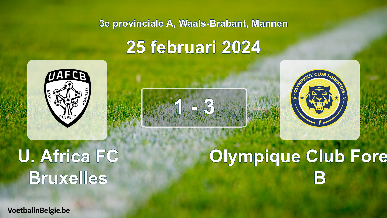 Gespeelde wedstrijd mannenvoetbal: U. Africa FC Bruxelles - Olympique Club Forestois B 1 - 3 (25 februari 2024)