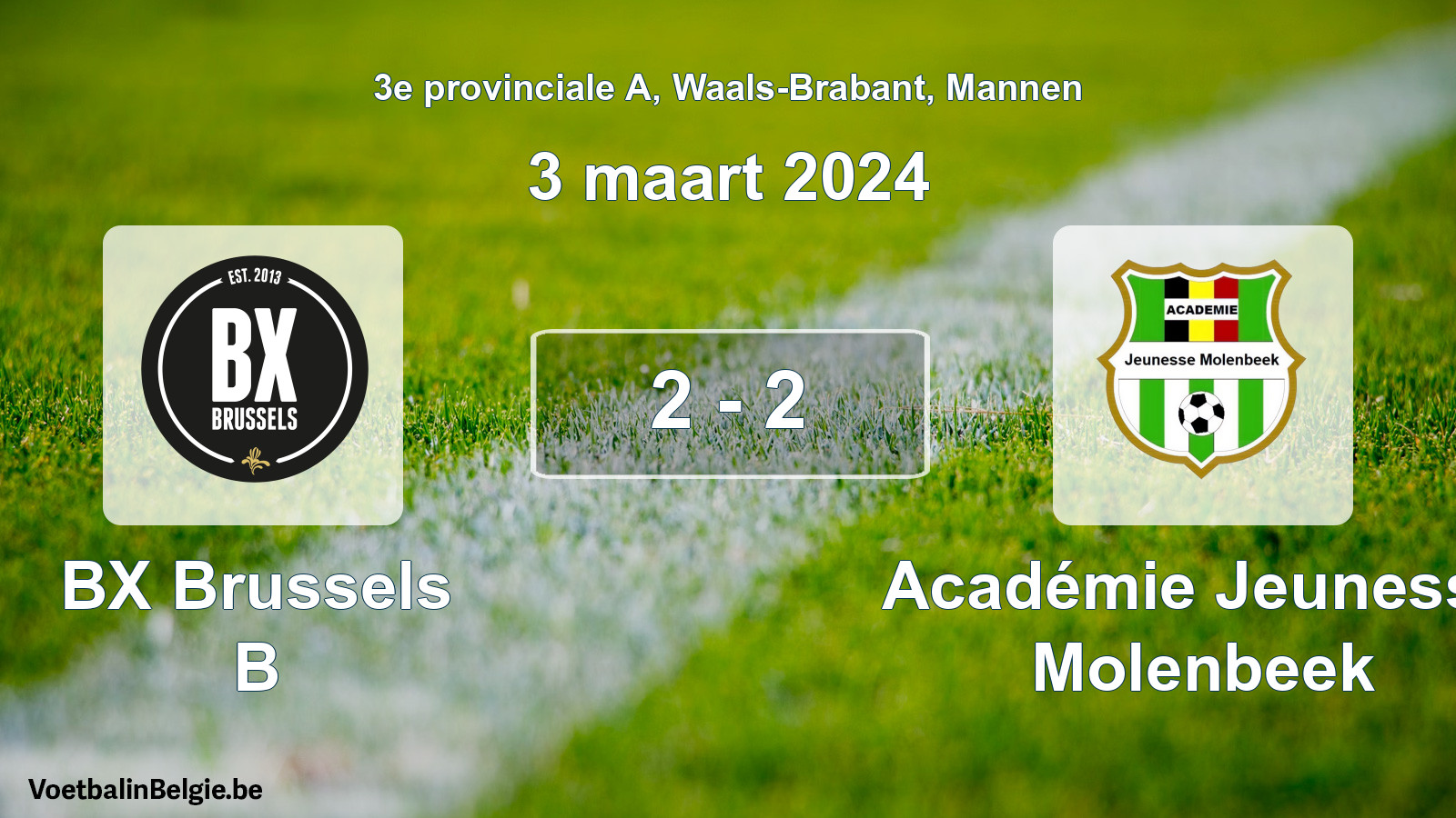 Gespeelde wedstrijd mannenvoetbal: BX Brussels B - Académie Jeunesse Molenbeek 2 - 2 (3 maart 2024)