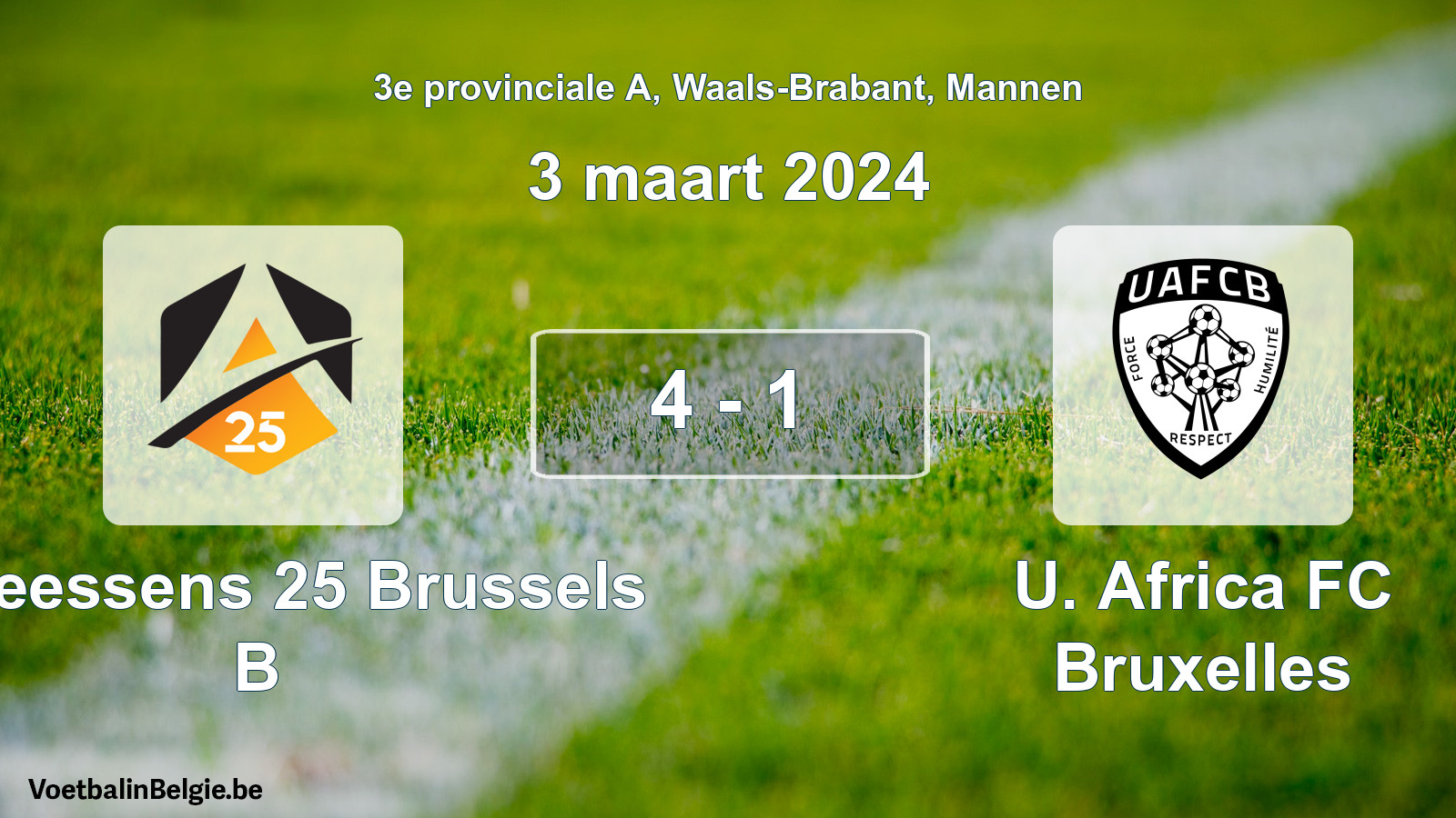 Gespeelde wedstrijd mannenvoetbal: Anneessens 25 Brussels B - U. Africa FC Bruxelles 4 - 1 (3 maart 2024)