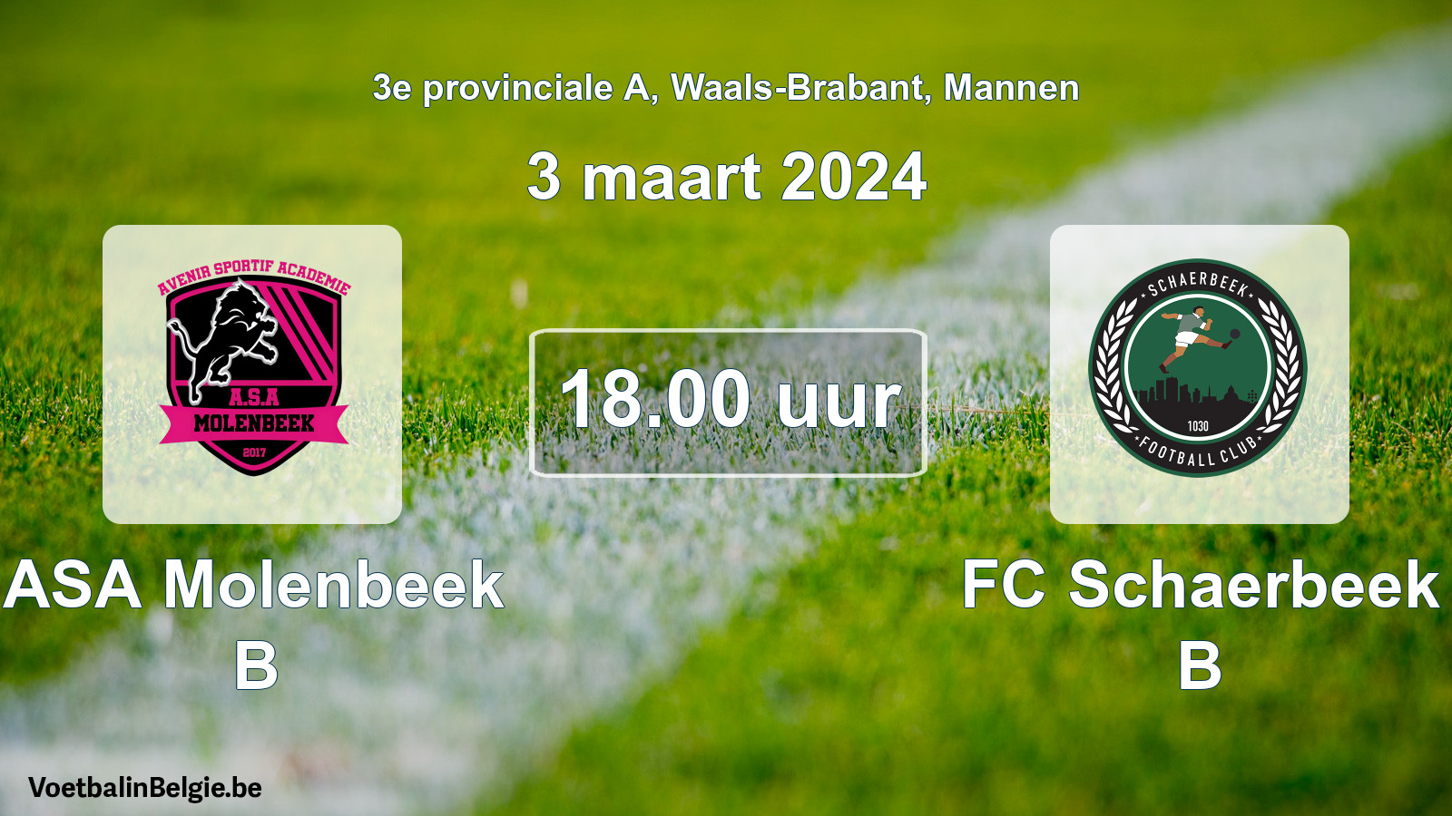 Geplande wedstrijd mannenvoetbal: ASA Molenbeek B - FC Schaerbeek B (3 maart 2024)