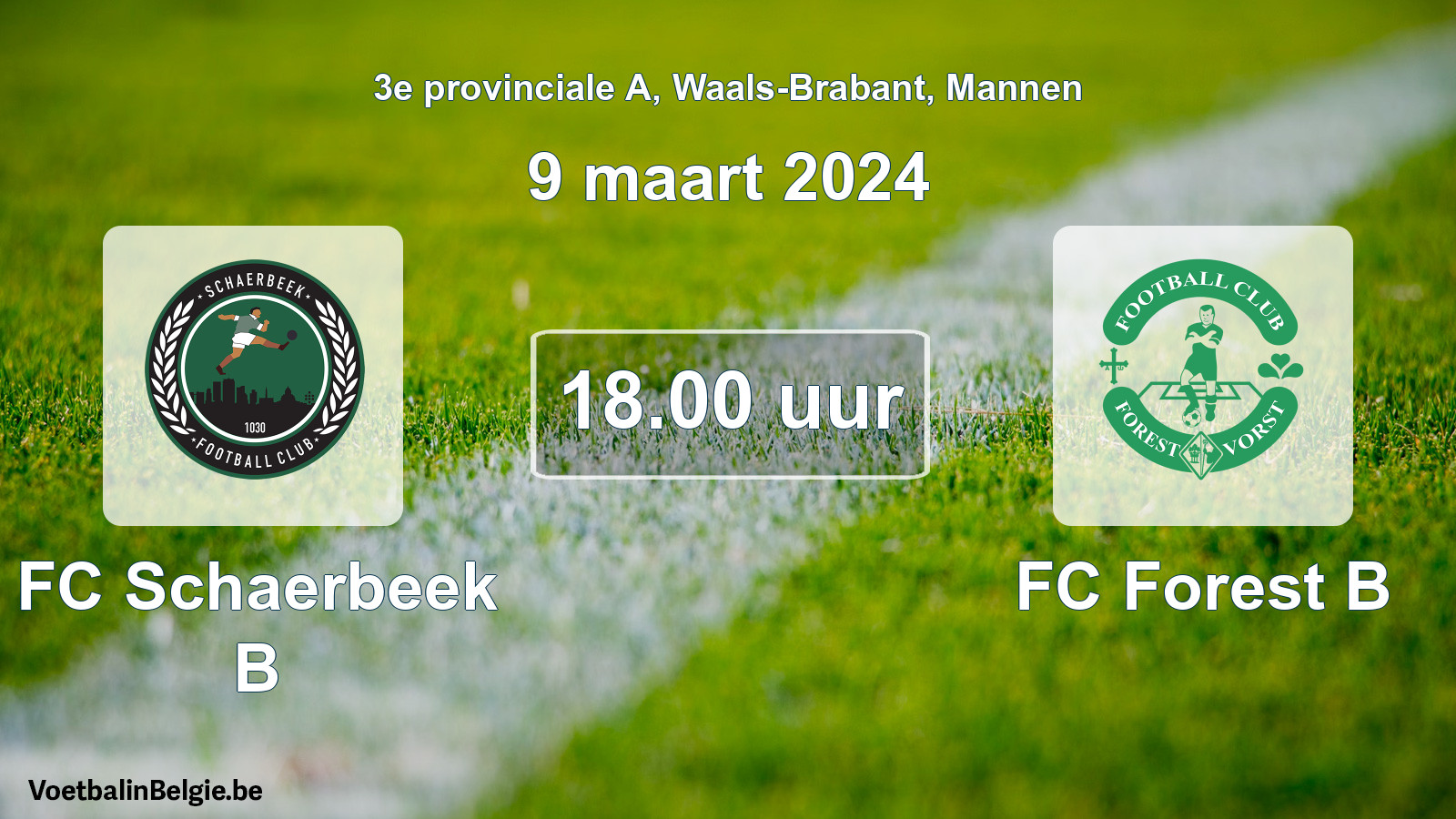 Geplande wedstrijd mannenvoetbal: FC Schaerbeek B - FC Forest B (9 maart 2024)