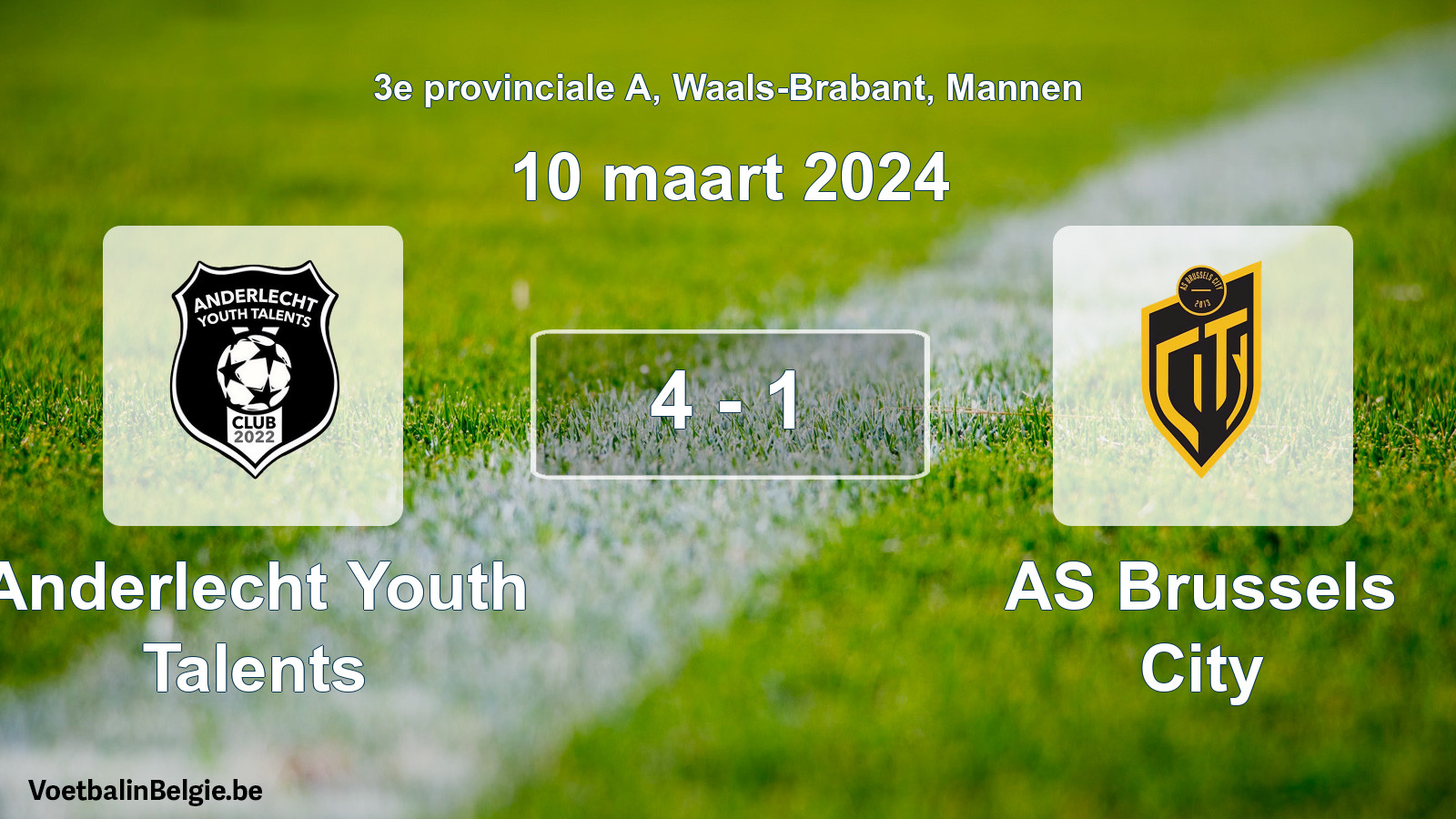 Gespeelde wedstrijd mannenvoetbal: Anderlecht Youth Talents - AS Brussels City 4 - 1 (10 maart 2024)