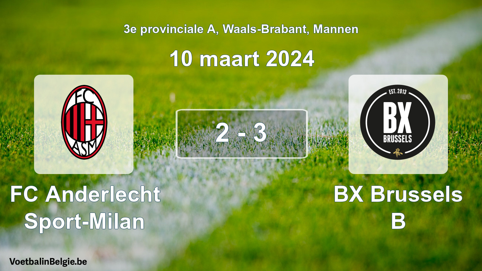 Gespeelde wedstrijd mannenvoetbal: FC Anderlecht Sport-Milan - BX Brussels B 2 - 3 (10 maart 2024)