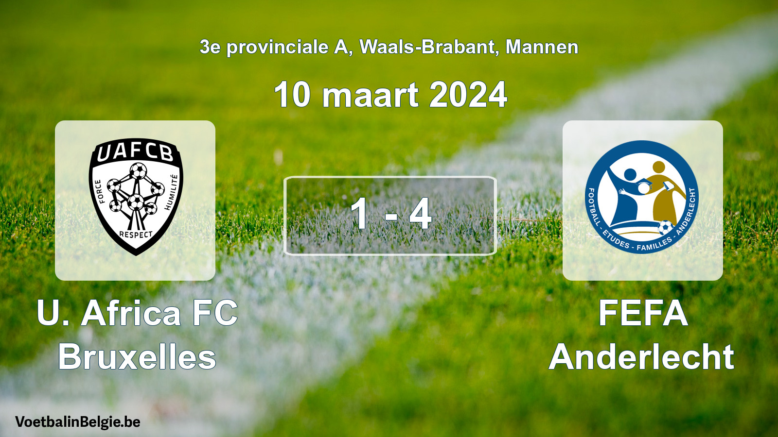 Gespeelde wedstrijd mannenvoetbal: U. Africa FC Bruxelles - FEFA Anderlecht 1 - 4 (10 maart 2024)