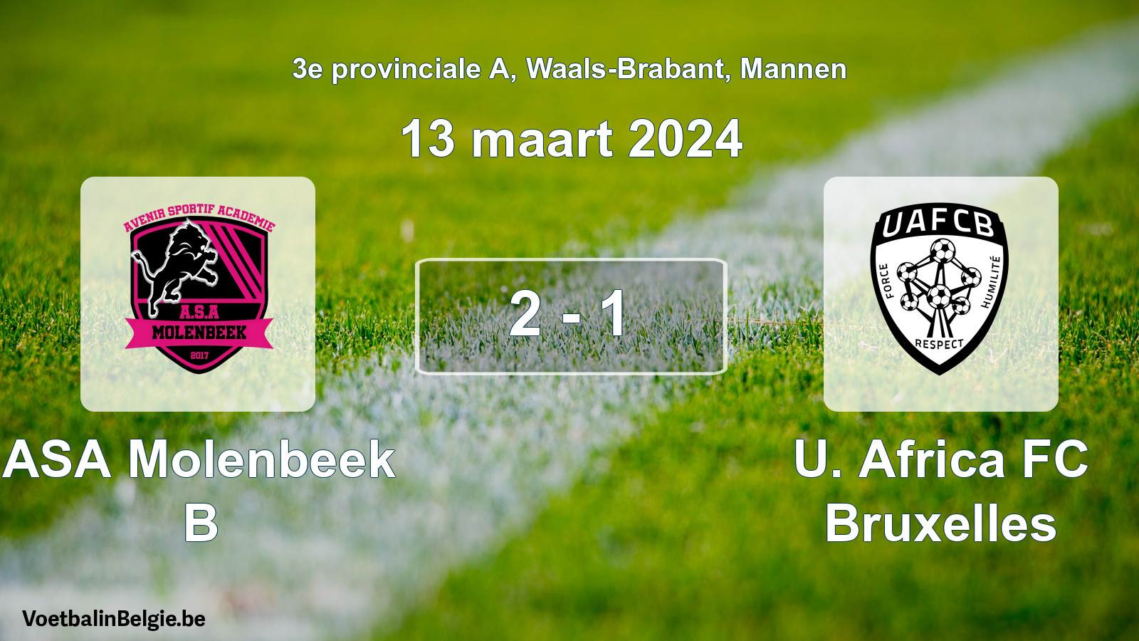 Gespeelde wedstrijd mannenvoetbal: ASA Molenbeek B - U. Africa FC Bruxelles 2 - 1 (13 maart 2024)