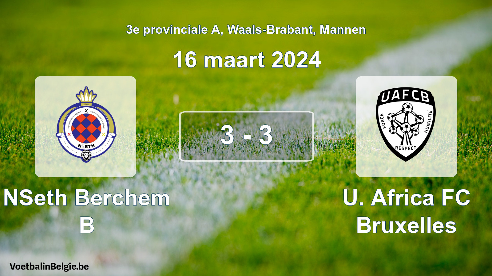 Gespeelde wedstrijd mannenvoetbal: NSeth Berchem B - U. Africa FC Bruxelles 3 - 3 (16 maart 2024)