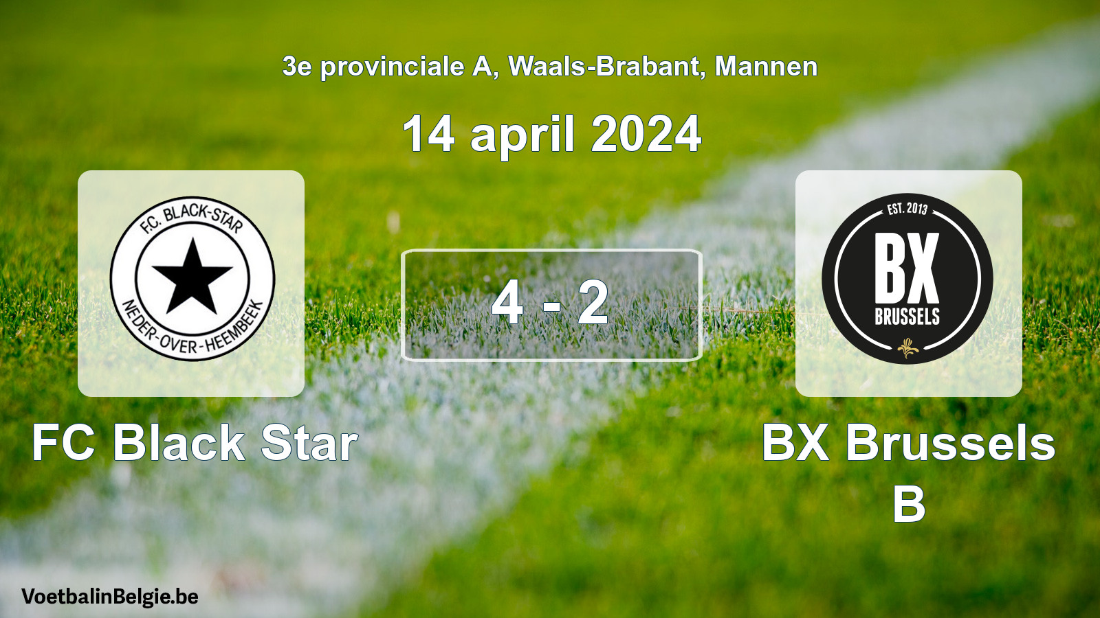 Gespeelde wedstrijd mannenvoetbal: FC Black Star - BX Brussels B 4 - 2 (14 april 2024)