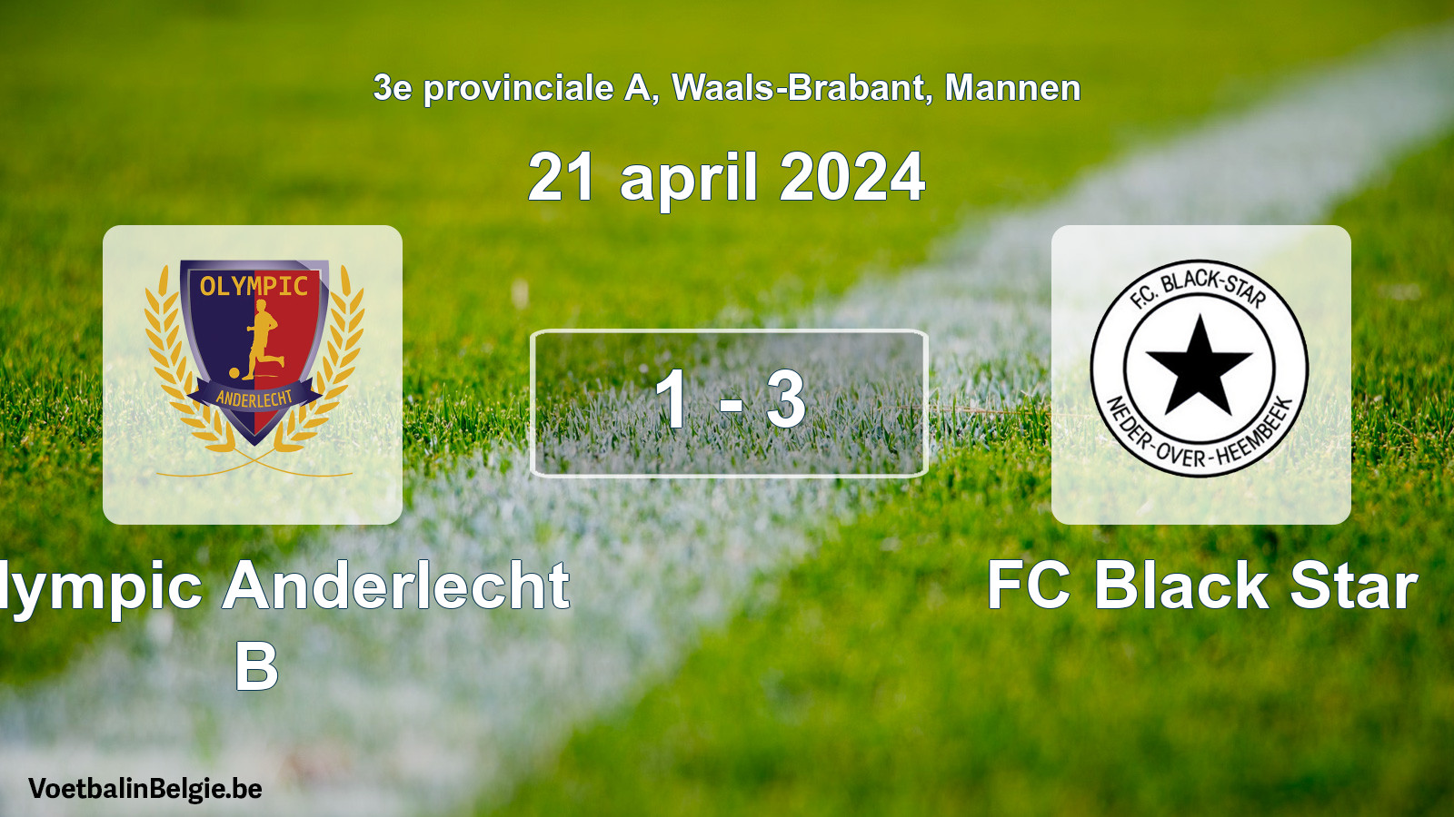 Gespeelde wedstrijd mannenvoetbal: Olympic Anderlecht B - FC Black Star 1 - 3 (21 april 2024)