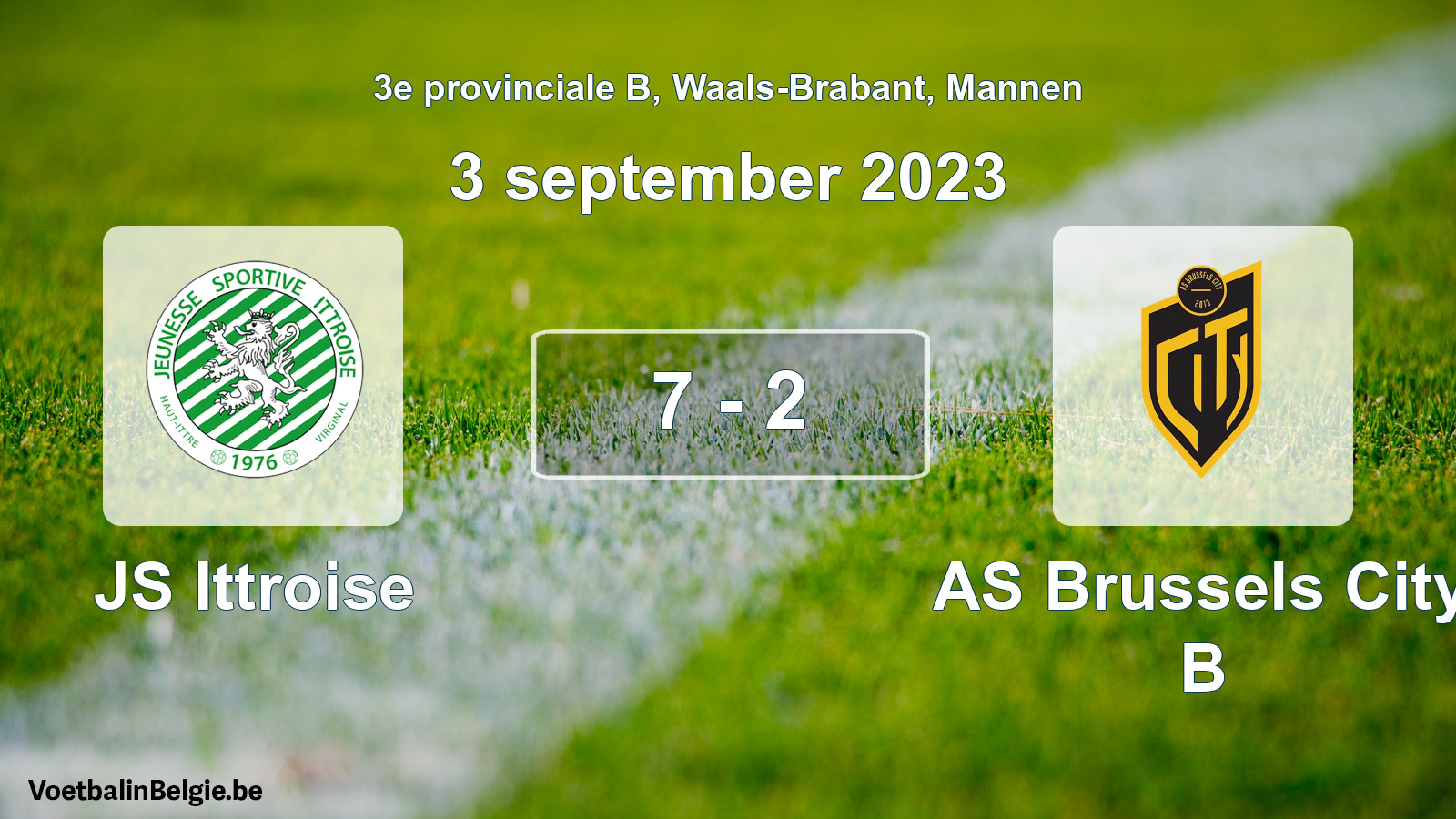 Gespeelde wedstrijd mannenvoetbal: JS Ittroise - AS Brussels City B 7 - 2 (3 september 2023)