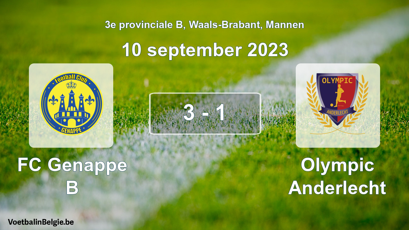 Gespeelde wedstrijd mannenvoetbal: FC Genappe B - Olympic Anderlecht 3 - 1 (10 september 2023)