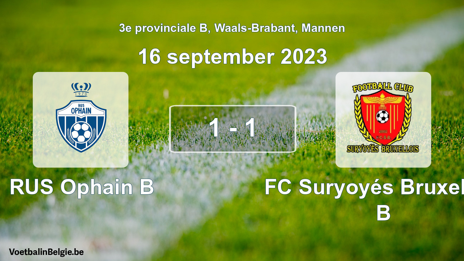 Gespeelde wedstrijd mannenvoetbal: RUS Ophain B - FC Suryoyés Bruxellois B 1 - 1 (16 september 2023)