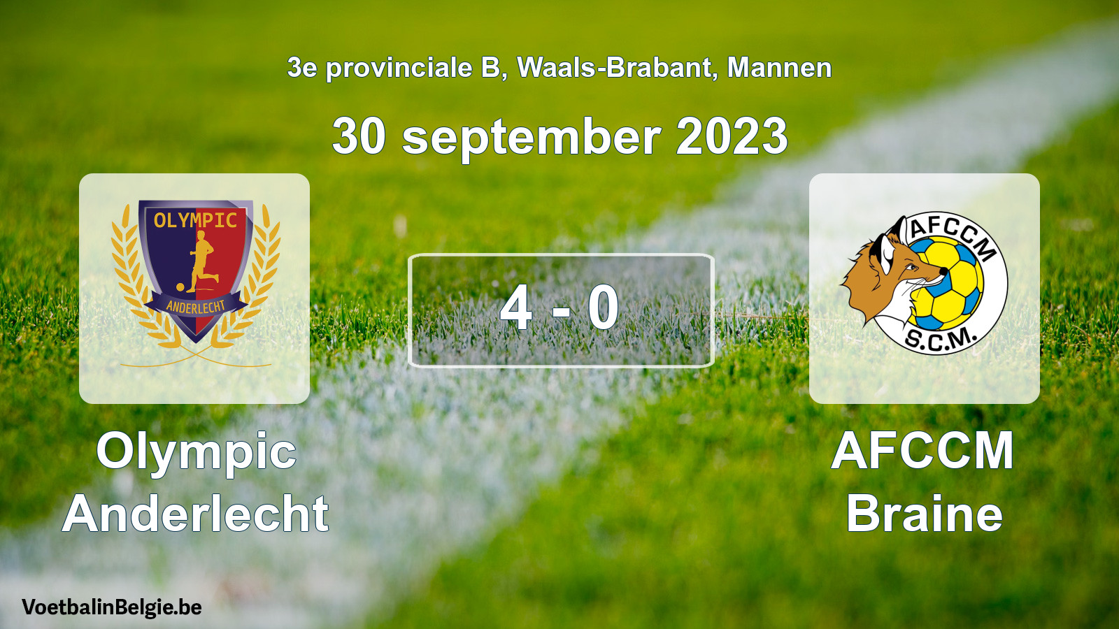 Gespeelde wedstrijd mannenvoetbal: Olympic Anderlecht - AFCCM Braine 4 - 0 (30 september 2023)