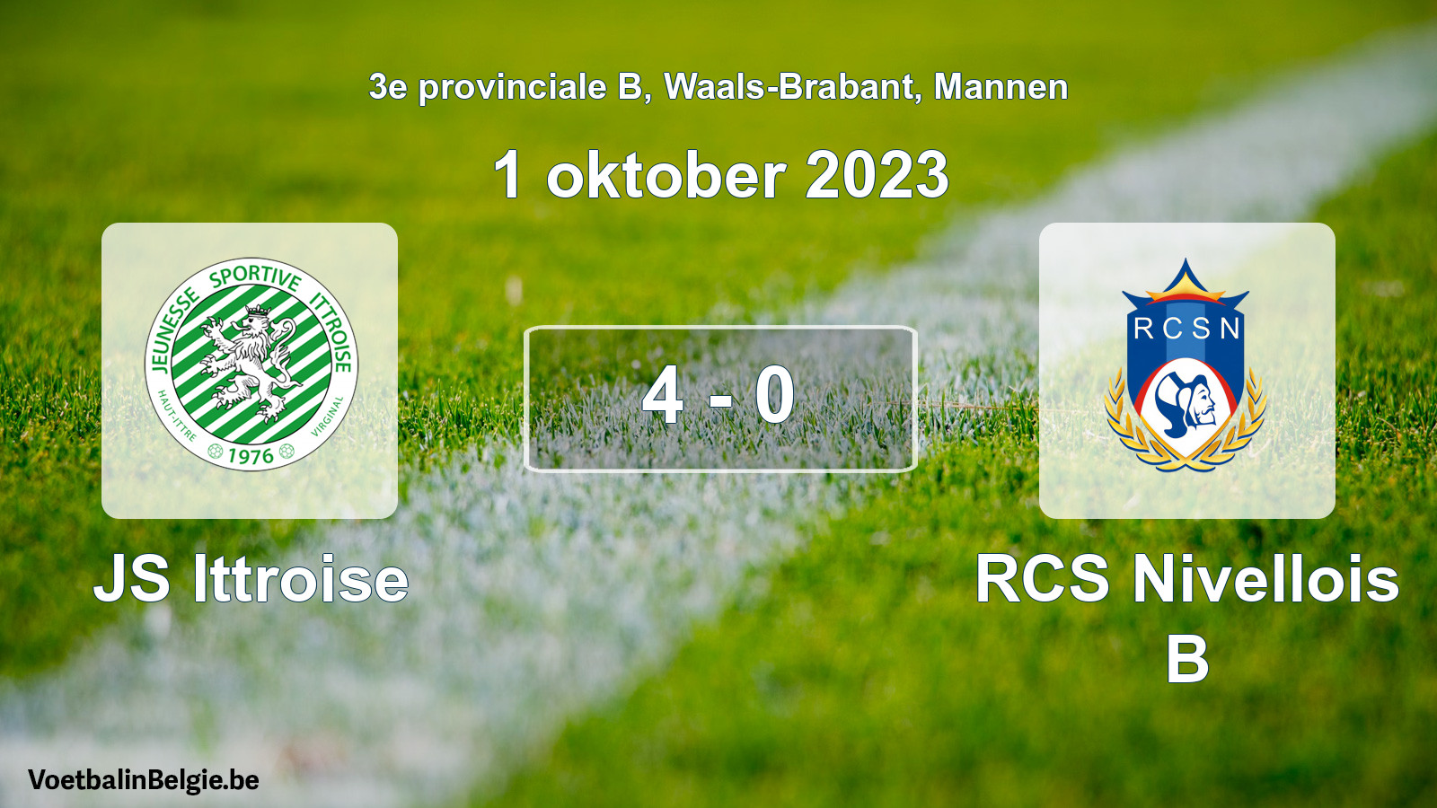 Gespeelde wedstrijd mannenvoetbal: JS Ittroise - RCS Nivellois B 4 - 0 (1 oktober 2023)