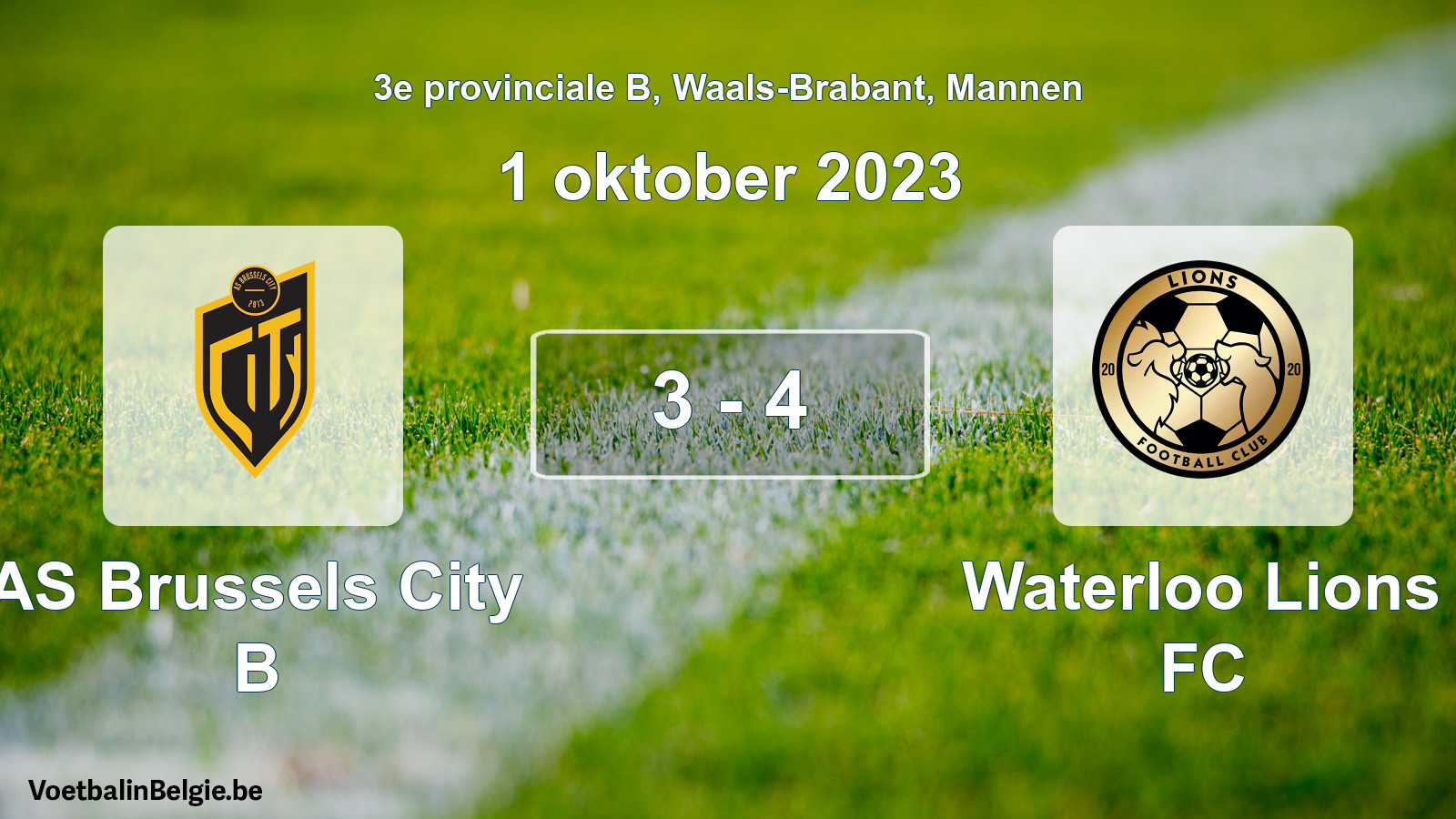Gespeelde wedstrijd mannenvoetbal: AS Brussels City B - Waterloo Lions FC 3 - 4 (1 oktober 2023)
