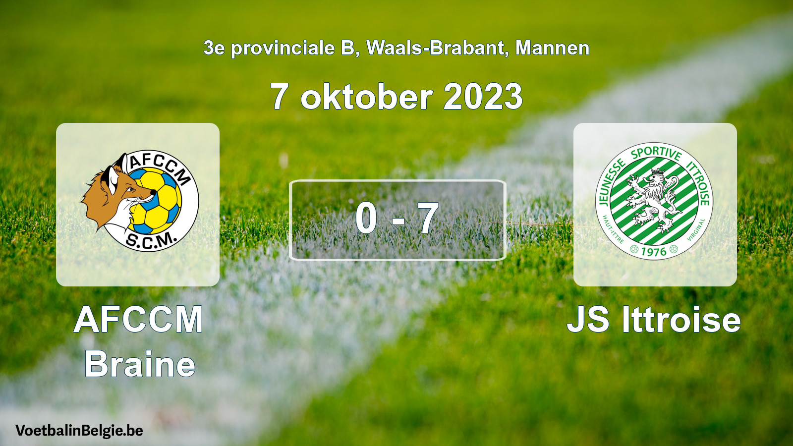 Gespeelde wedstrijd mannenvoetbal: AFCCM Braine - JS Ittroise 0 - 7 (7 oktober 2023)