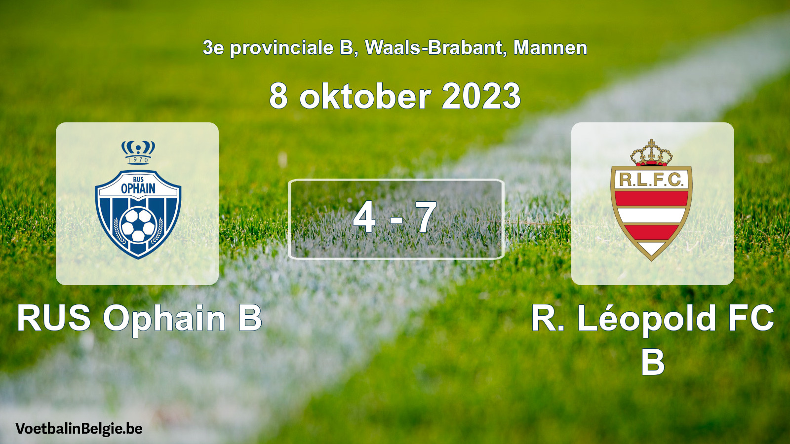 Gespeelde wedstrijd mannenvoetbal: RUS Ophain B - R. Léopold FC B 4 - 7 (8 oktober 2023)