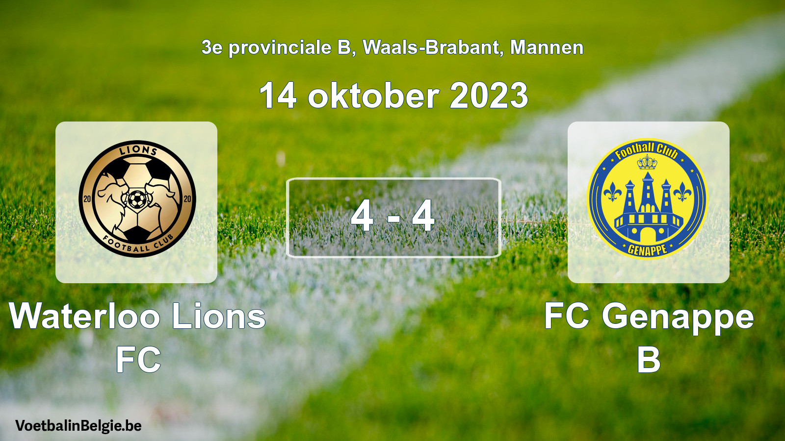 Gespeelde wedstrijd mannenvoetbal: Waterloo Lions FC - FC Genappe B 4 - 4 (14 oktober 2023)