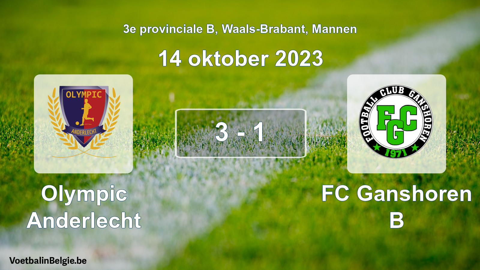 Gespeelde wedstrijd mannenvoetbal: Olympic Anderlecht - FC Ganshoren B 3 - 1 (14 oktober 2023)