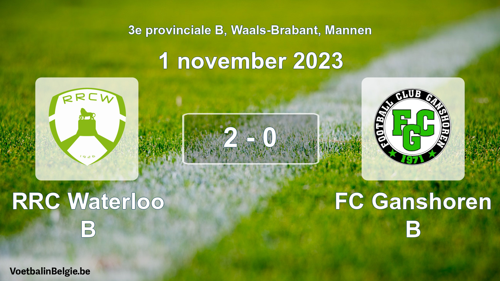 Gespeelde wedstrijd mannenvoetbal: RRC Waterloo B - FC Ganshoren B 2 - 0 (1 november 2023)