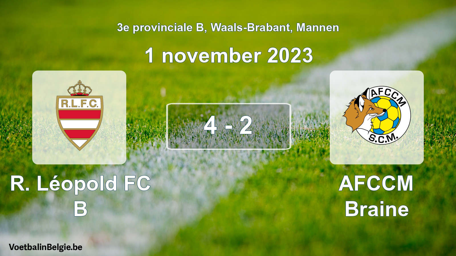 Gespeelde wedstrijd mannenvoetbal: R. Léopold FC B - AFCCM Braine 4 - 2 (1 november 2023)