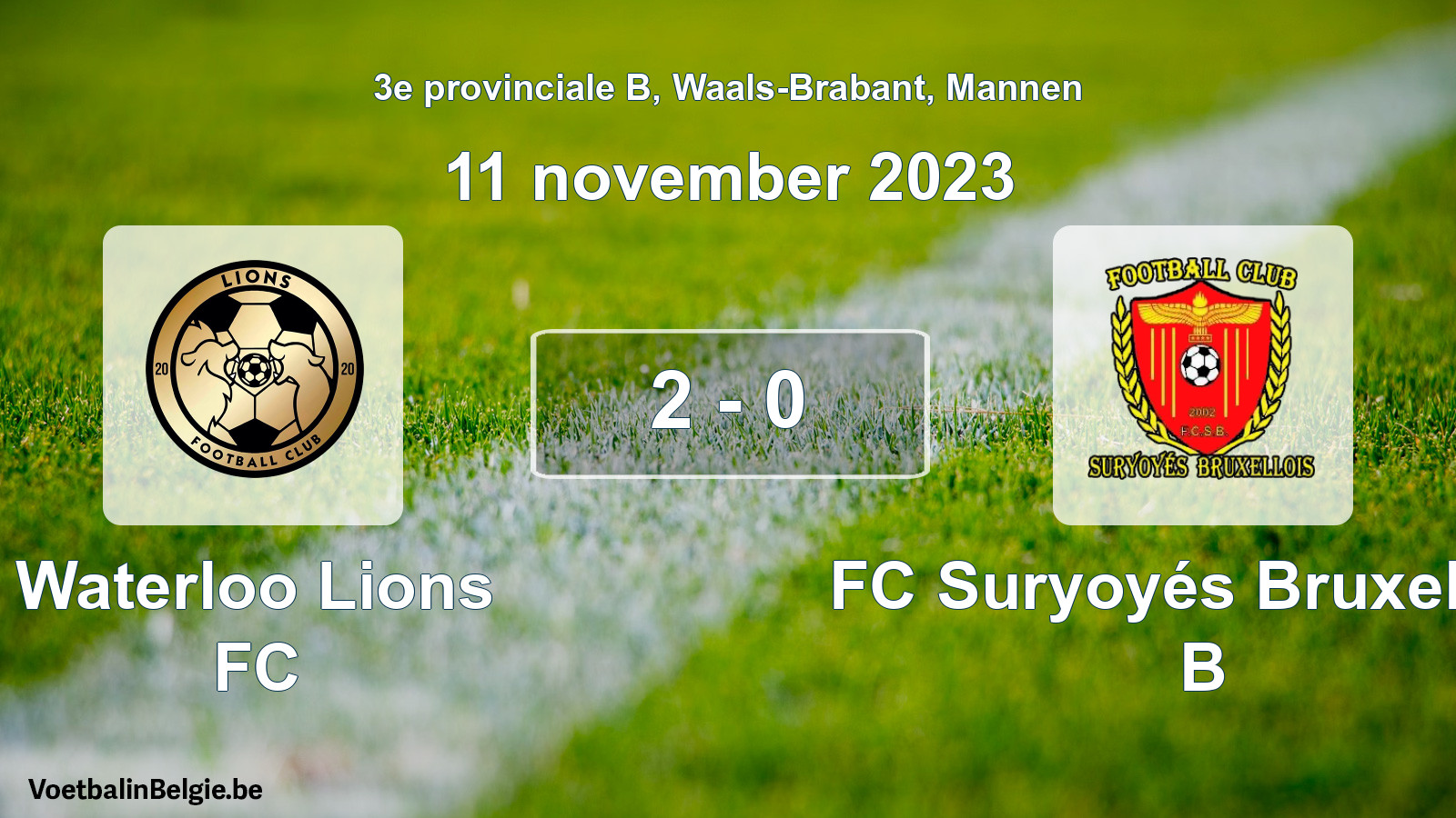 Gespeelde wedstrijd mannenvoetbal: Waterloo Lions FC - FC Suryoyés Bruxellois B 2 - 0 (11 november 2023)