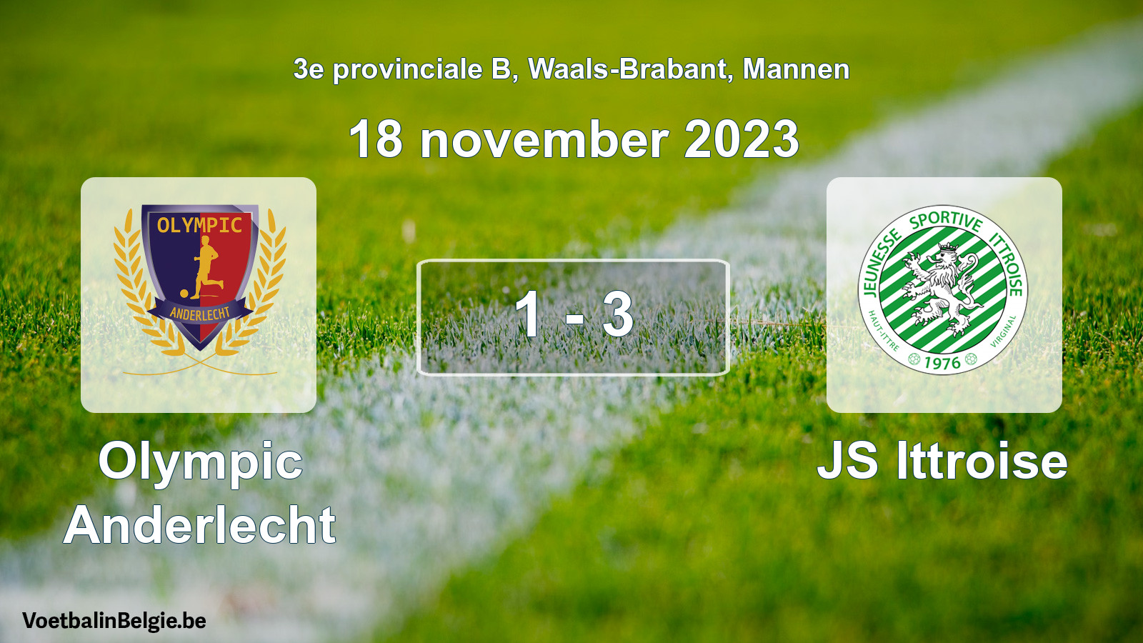 Gespeelde wedstrijd mannenvoetbal: Olympic Anderlecht - JS Ittroise 1 - 3 (18 november 2023)