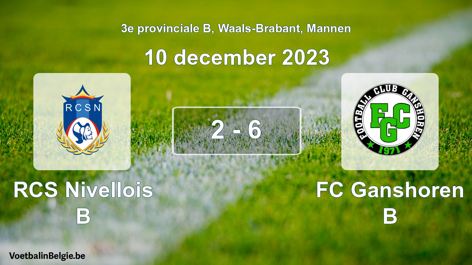 Gespeelde wedstrijd mannenvoetbal: RCS Nivellois B - FC Ganshoren B 2 - 6 (10 december 2023)