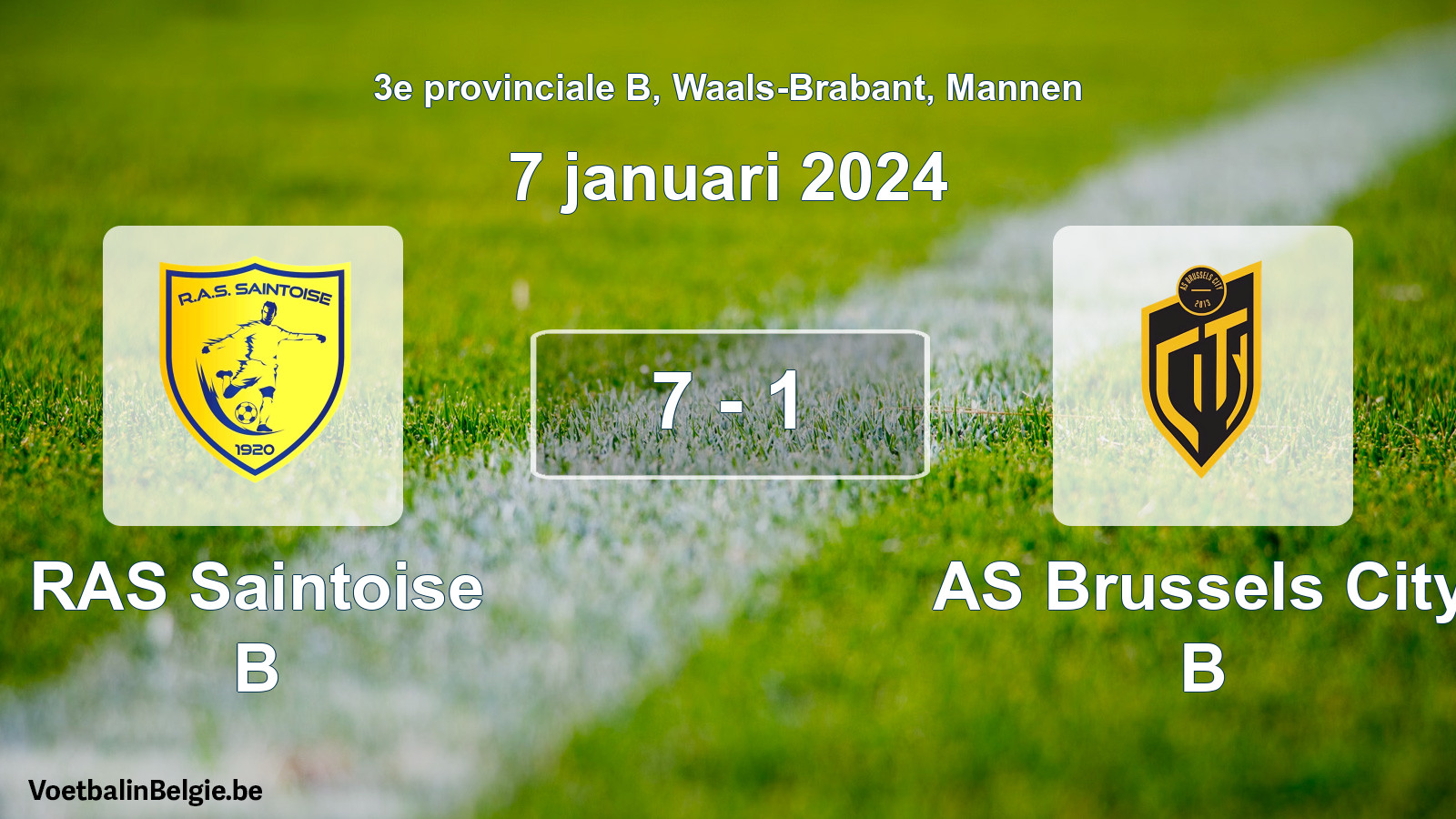 Gespeelde wedstrijd mannenvoetbal: RAS Saintoise B - AS Brussels City B 7 - 1 (7 januari 2024)
