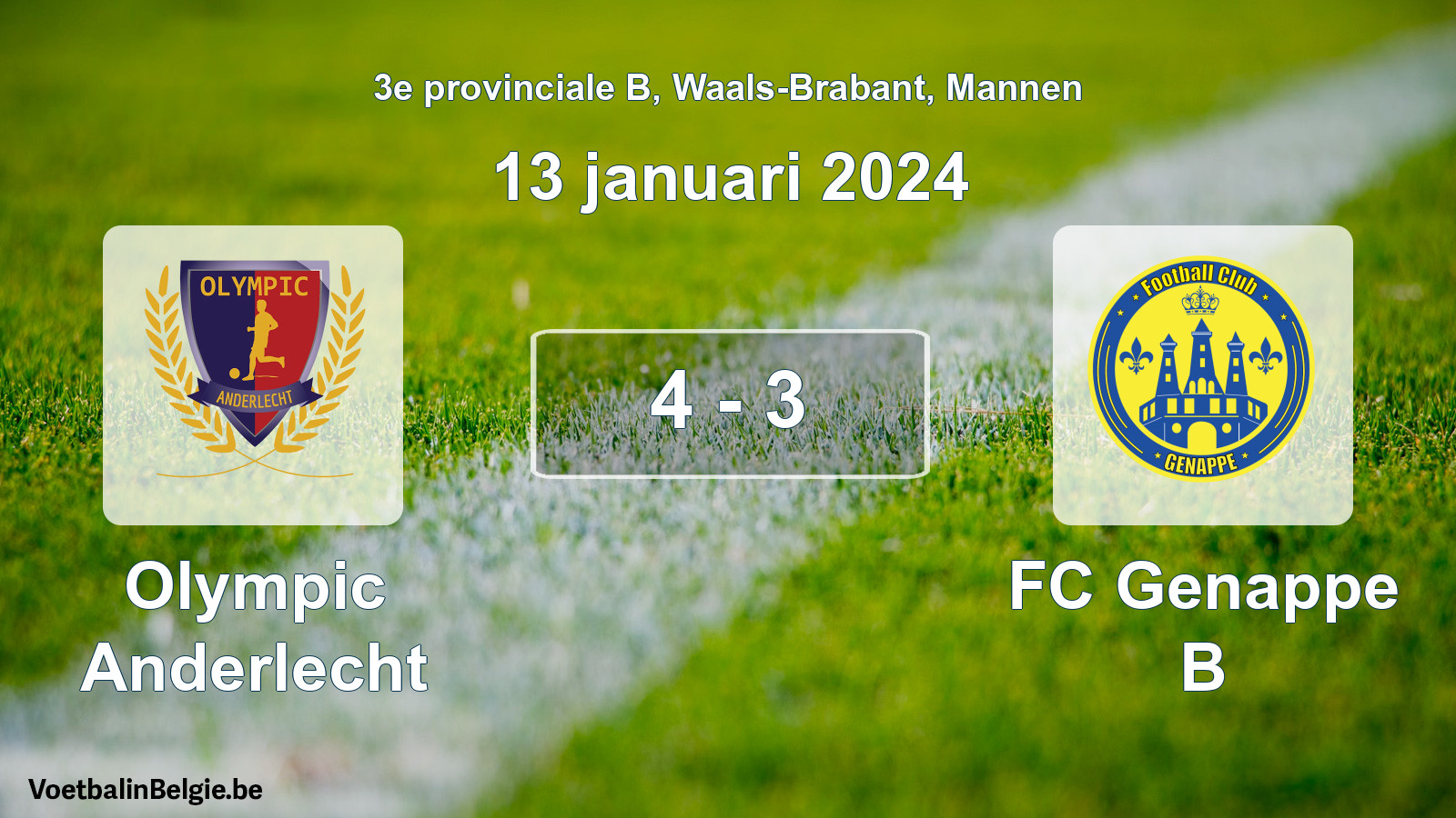 Gespeelde wedstrijd mannenvoetbal: Olympic Anderlecht - FC Genappe B 4 - 3 (13 januari 2024)