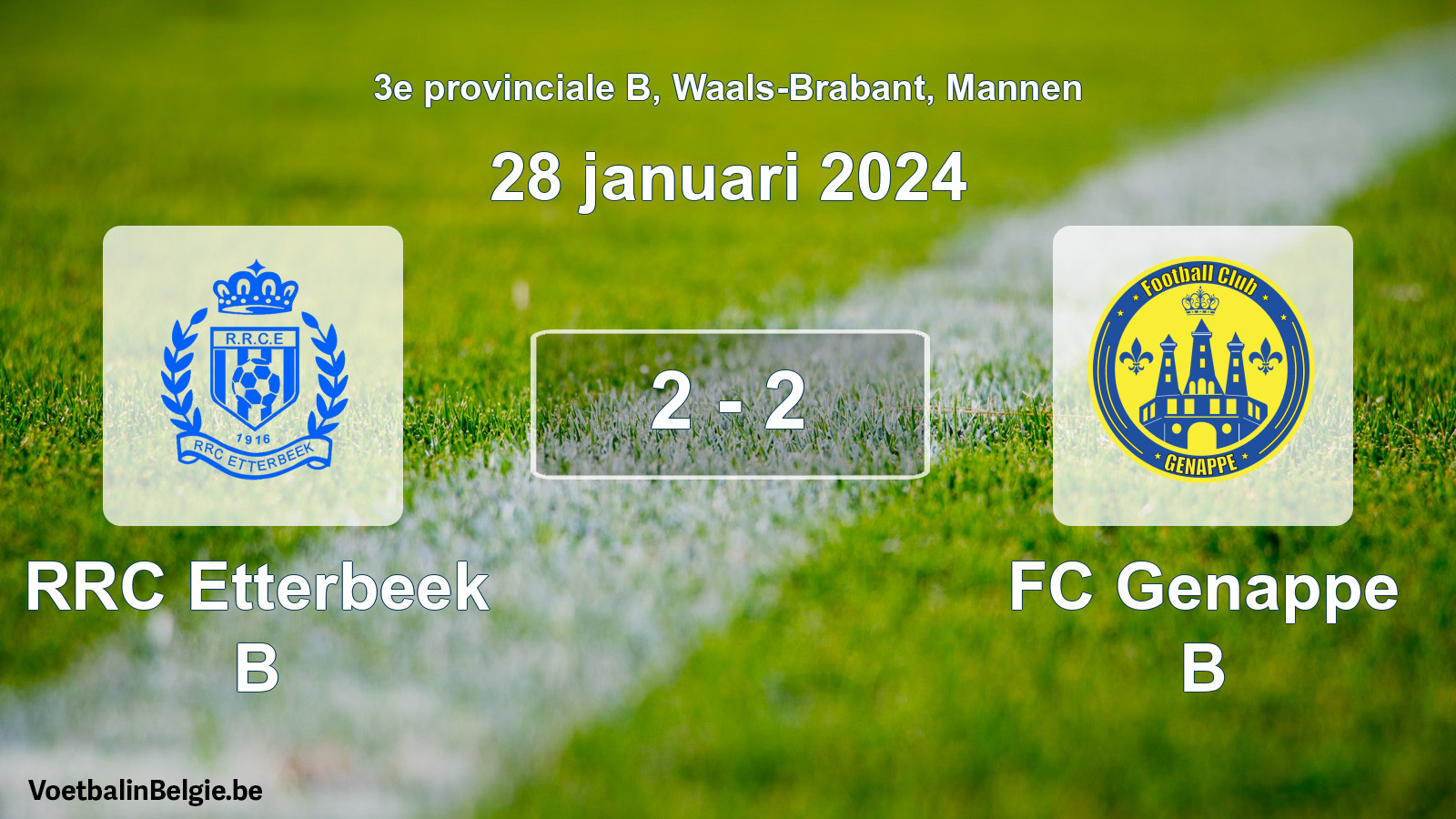 Gespeelde wedstrijd mannenvoetbal: RRC Etterbeek B - FC Genappe B 2 - 2 (28 januari 2024)