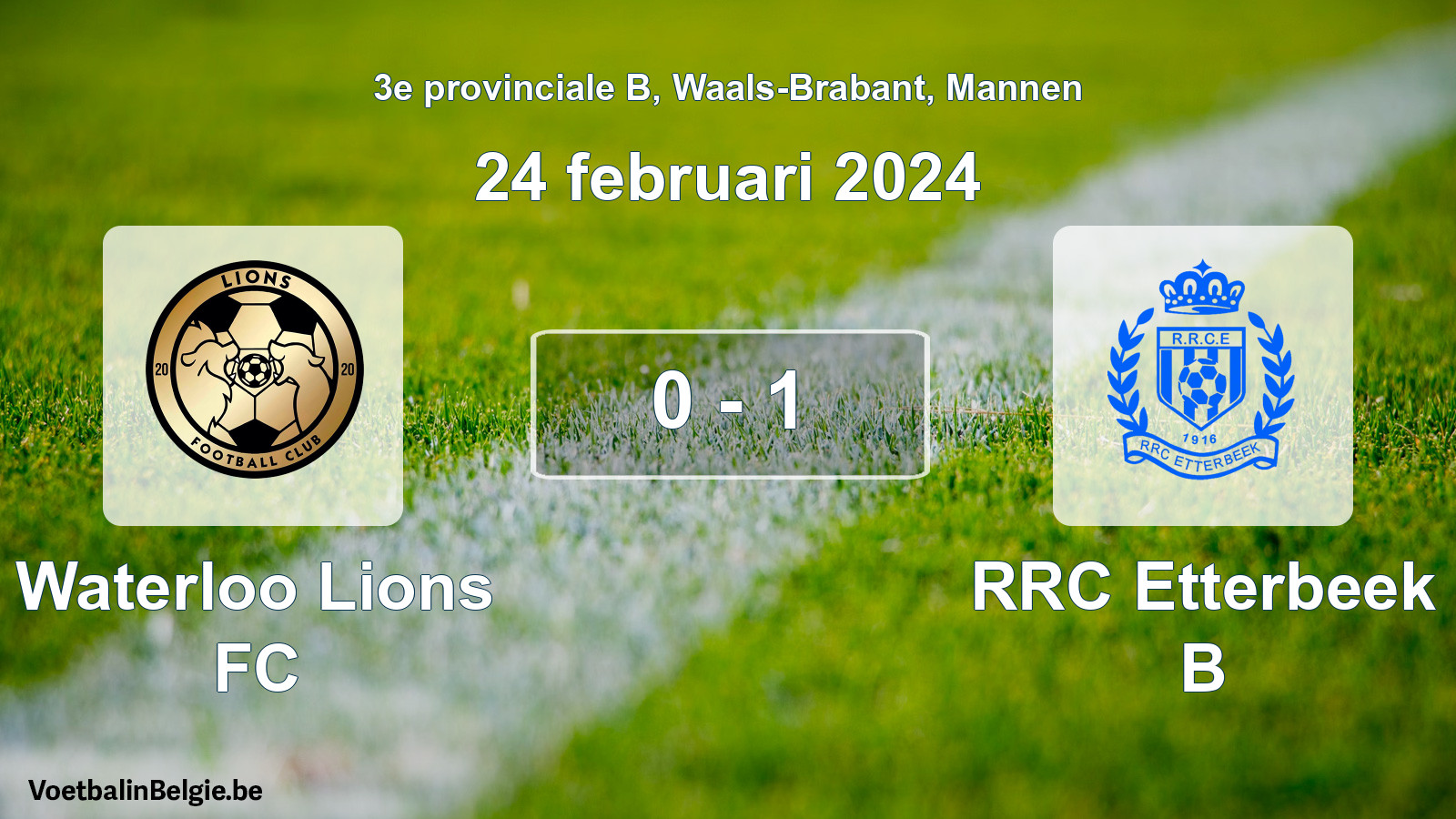 Gespeelde wedstrijd mannenvoetbal: Waterloo Lions FC - RRC Etterbeek B 0 - 1 (24 februari 2024)