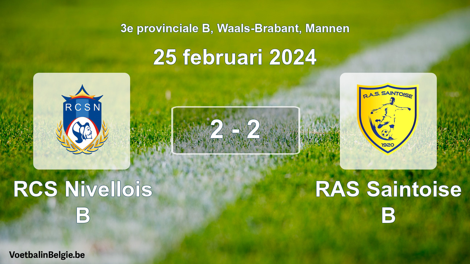 Gespeelde wedstrijd mannenvoetbal: RCS Nivellois B - RAS Saintoise B 2 - 2 (25 februari 2024)