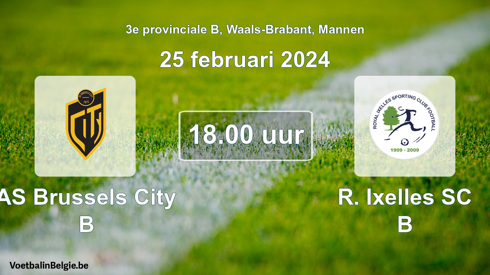 Match prévu football hommes: AS Brussels City B - R. Ixelles SC B (25 février 2024)