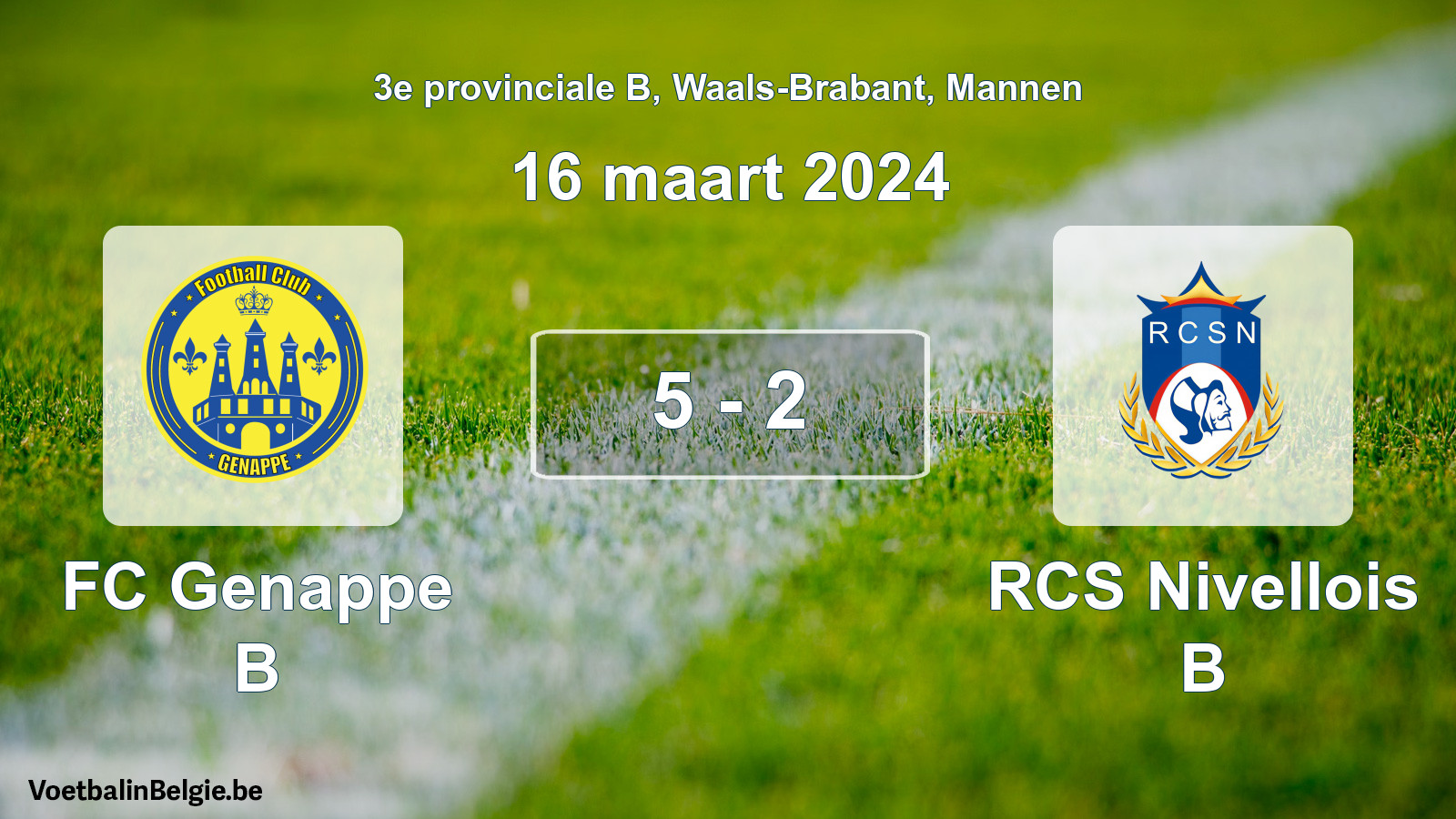 Gespeelde wedstrijd mannenvoetbal: FC Genappe B - RCS Nivellois B 5 - 2 (16 maart 2024)