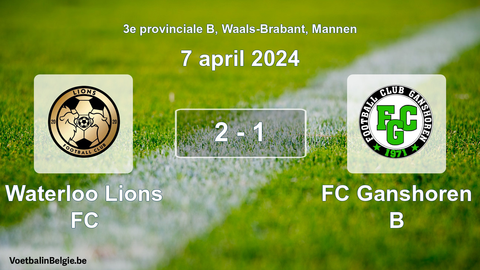 Gespeelde wedstrijd mannenvoetbal: Waterloo Lions FC - FC Ganshoren B 2 - 1 (7 april 2024)