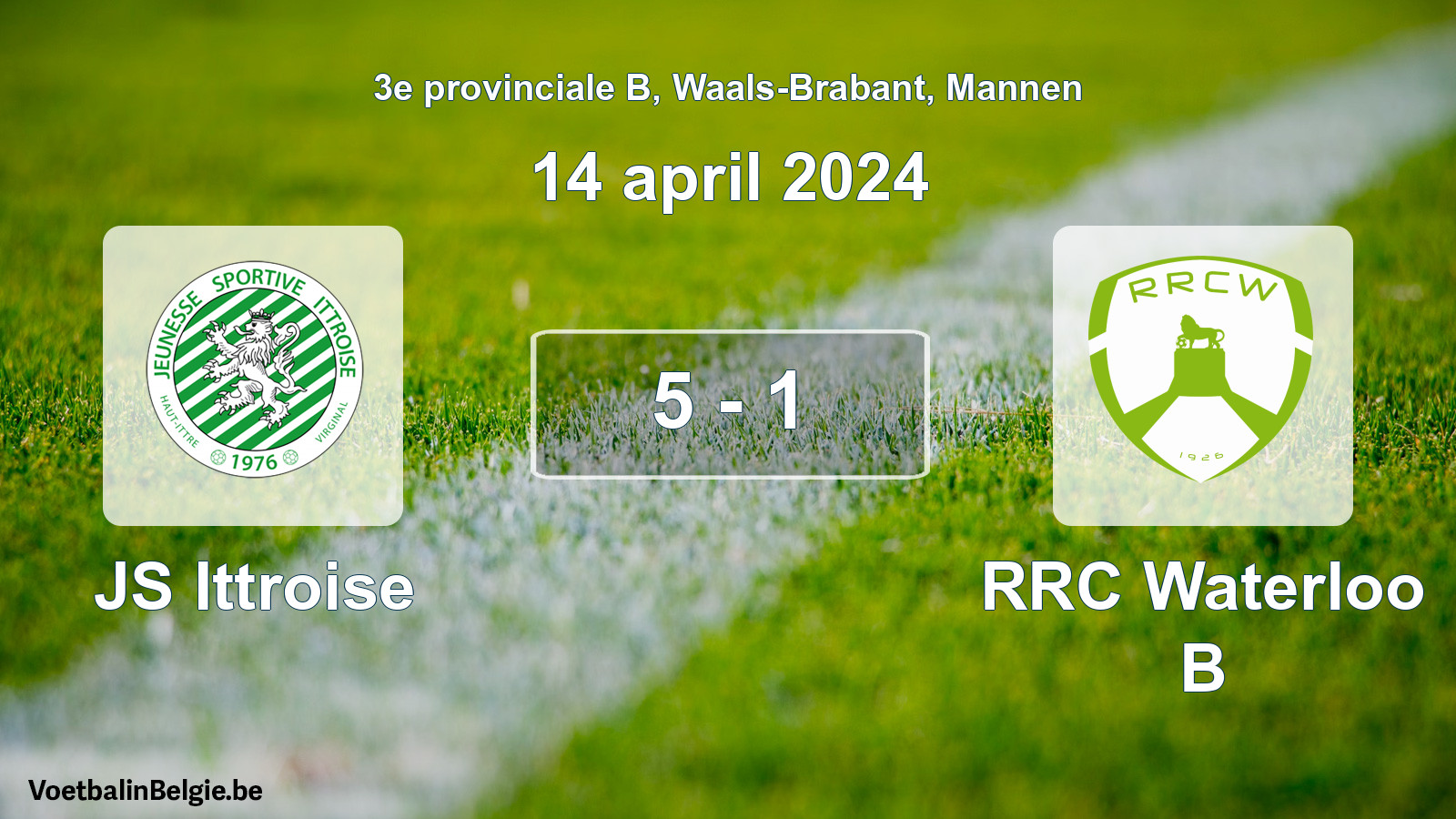 Gespeelde wedstrijd mannenvoetbal: JS Ittroise - RRC Waterloo B 5 - 1 (14 april 2024)
