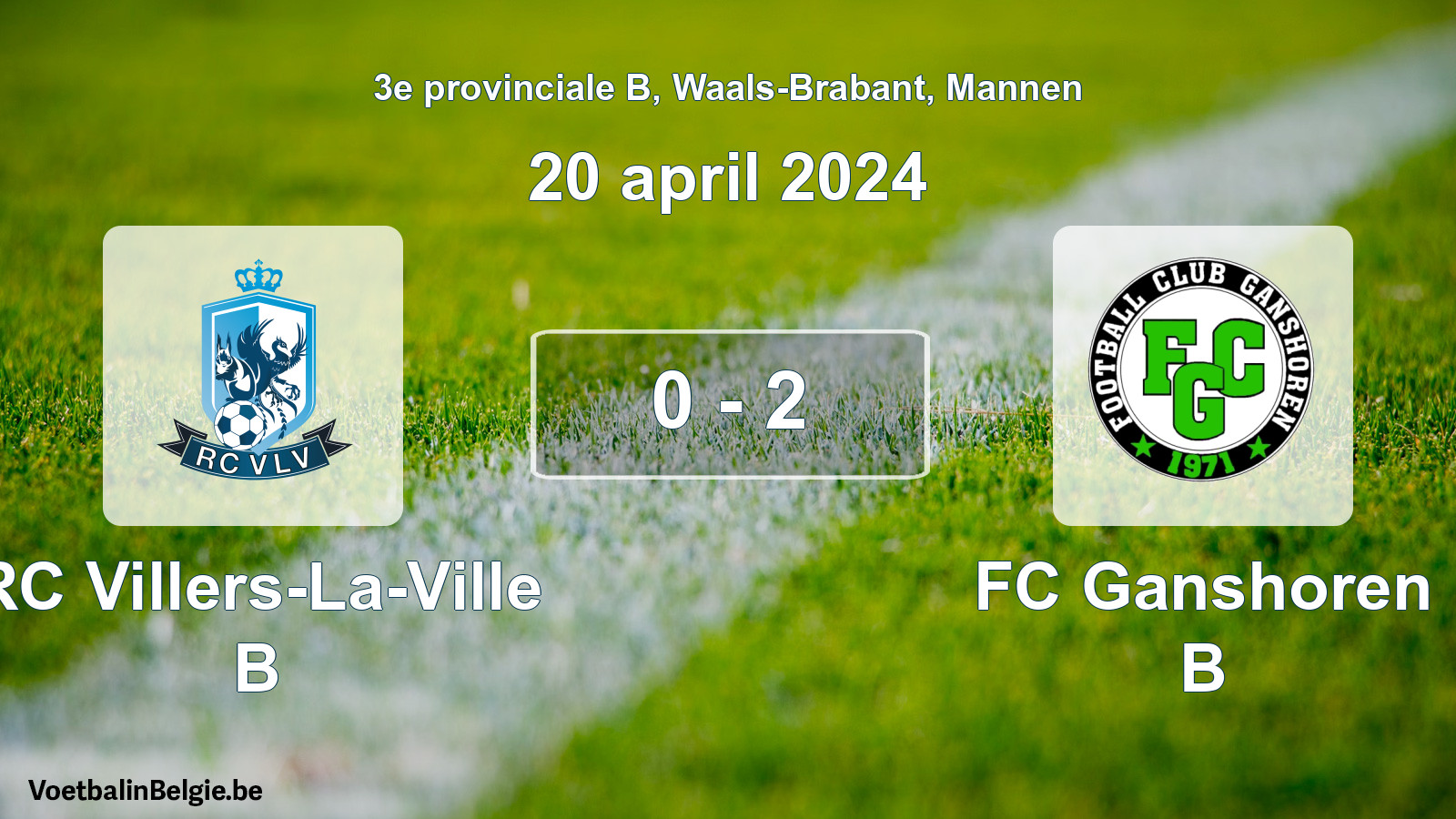Gespeelde wedstrijd mannenvoetbal: RC Villers-La-Ville B - FC Ganshoren B 0 - 2 (20 april 2024)