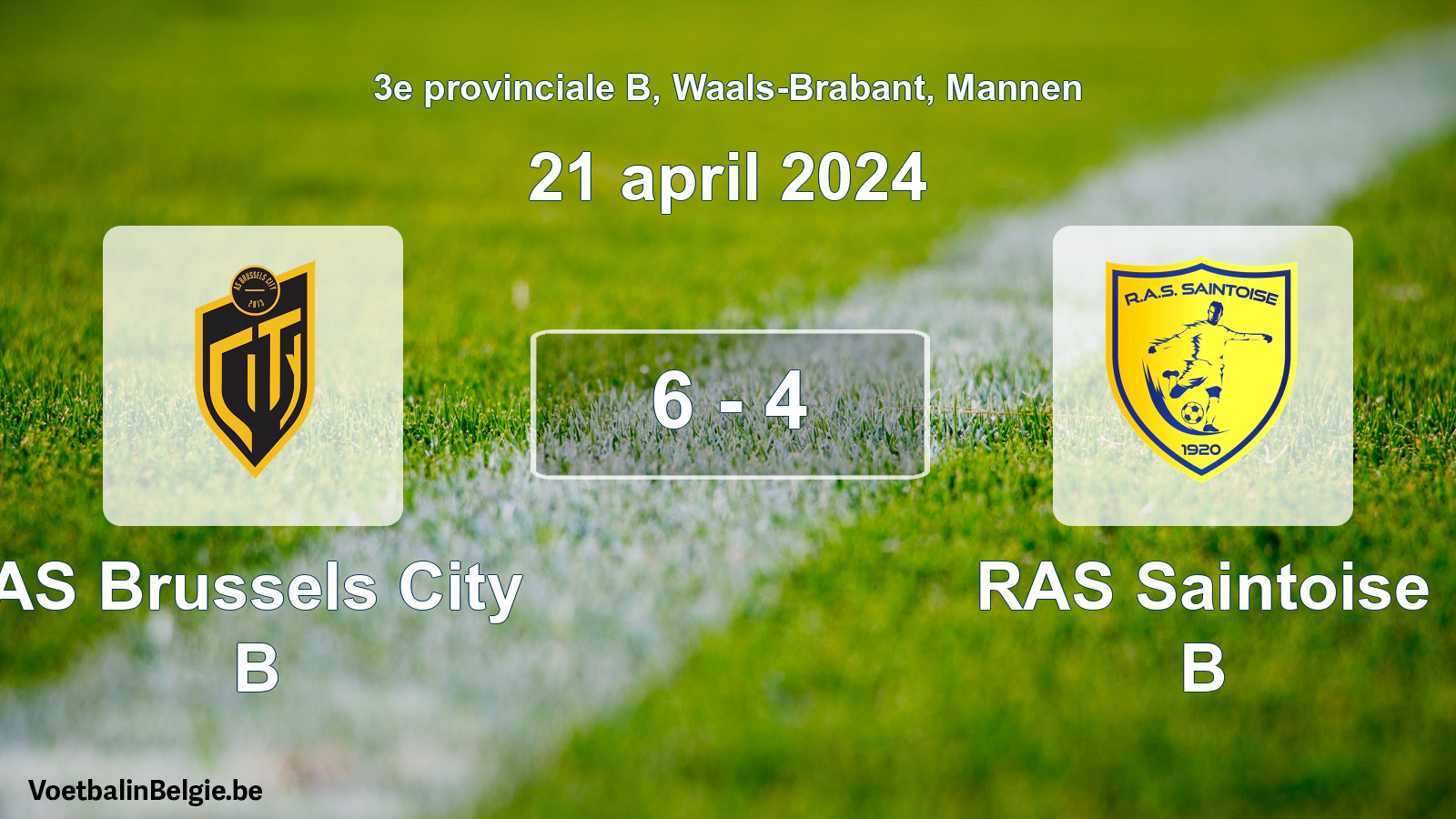Gespeelde wedstrijd mannenvoetbal: AS Brussels City B - RAS Saintoise B 6 - 4 (21 april 2024)