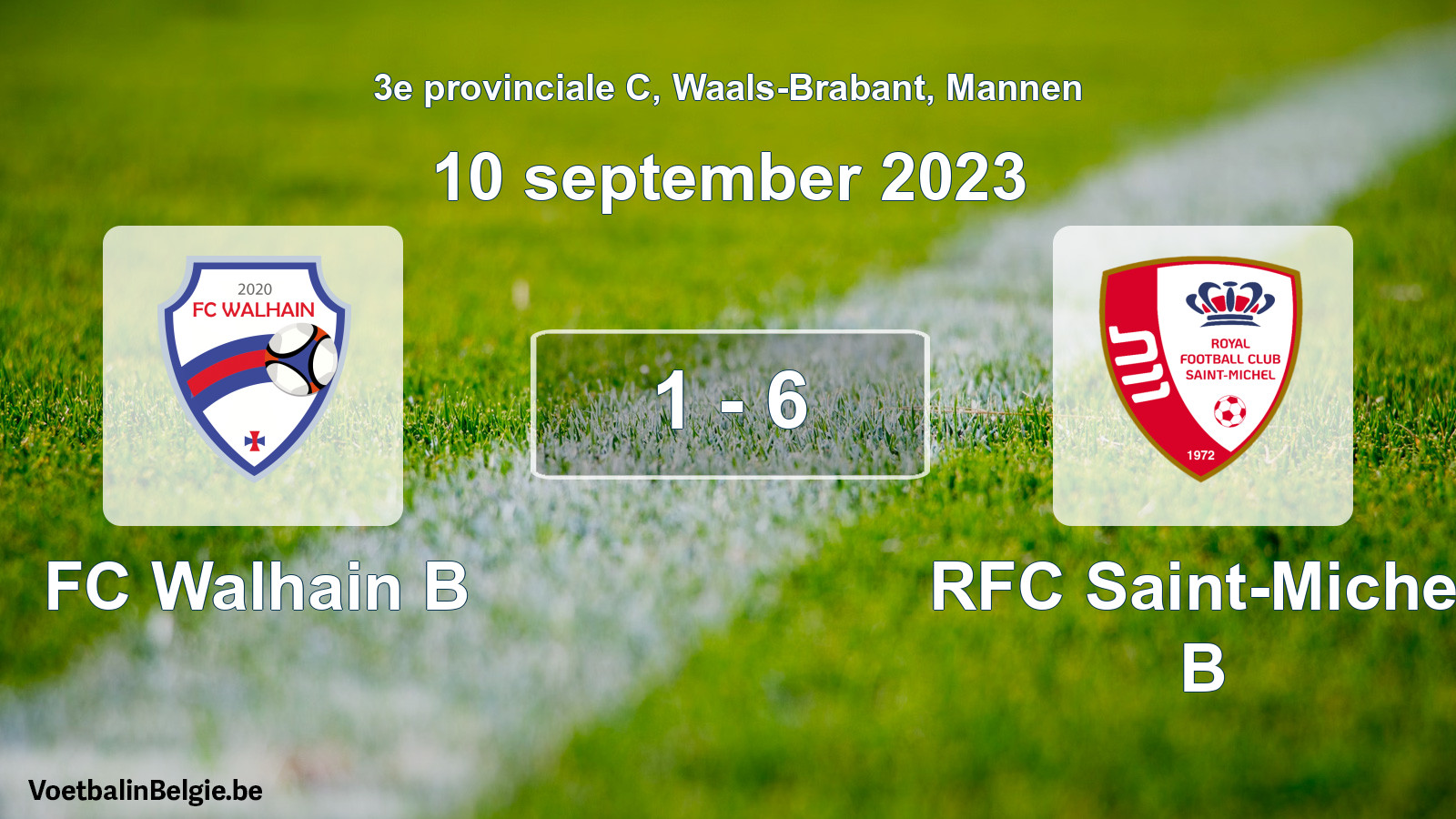 Gespeelde wedstrijd mannenvoetbal: FC Walhain B - RFC Saint-Michel B 1 - 6 (10 september 2023)