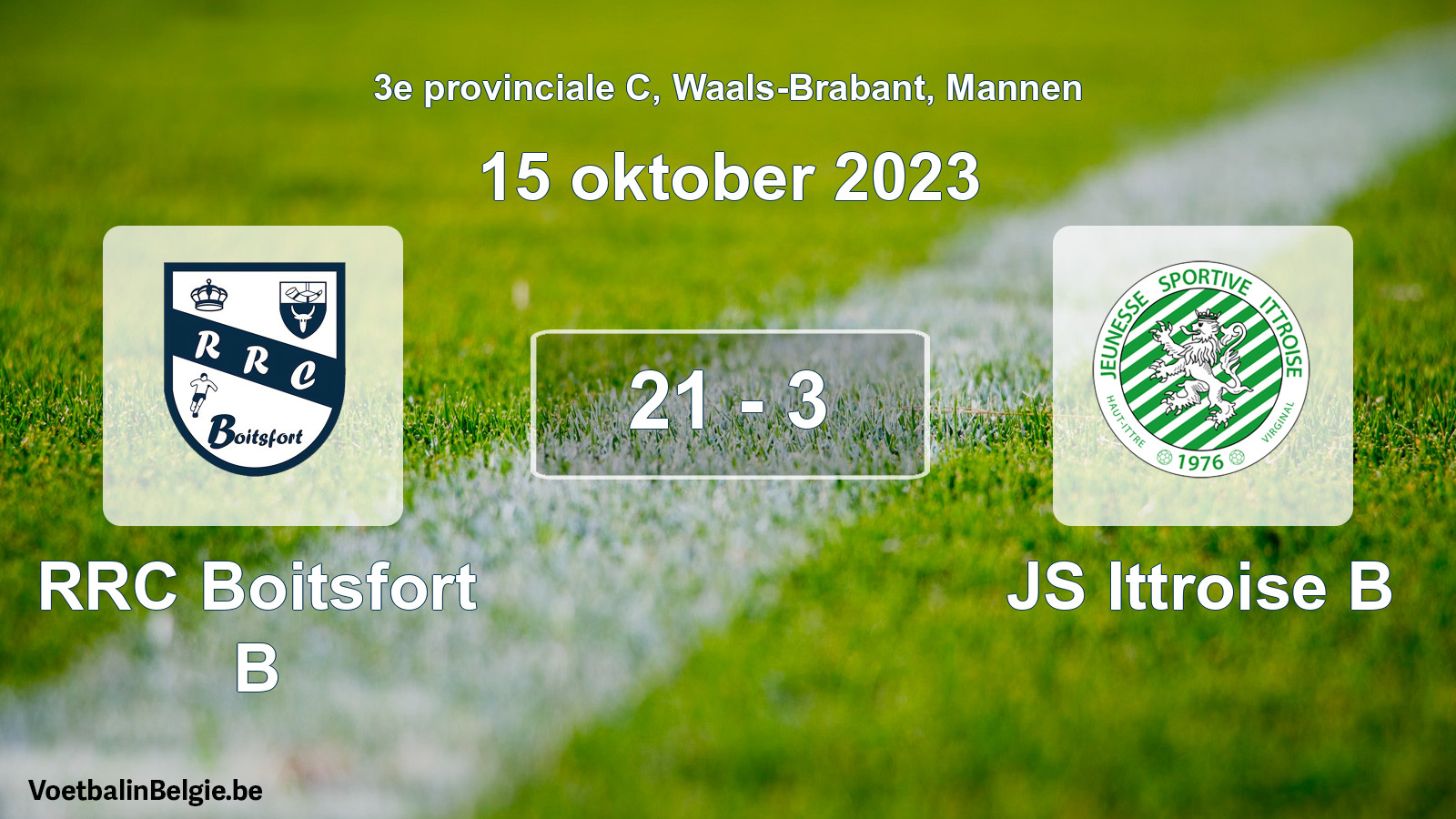 Gespeelde wedstrijd mannenvoetbal: RRC Boitsfort B - JS Ittroise B 21 - 3 (15 oktober 2023)