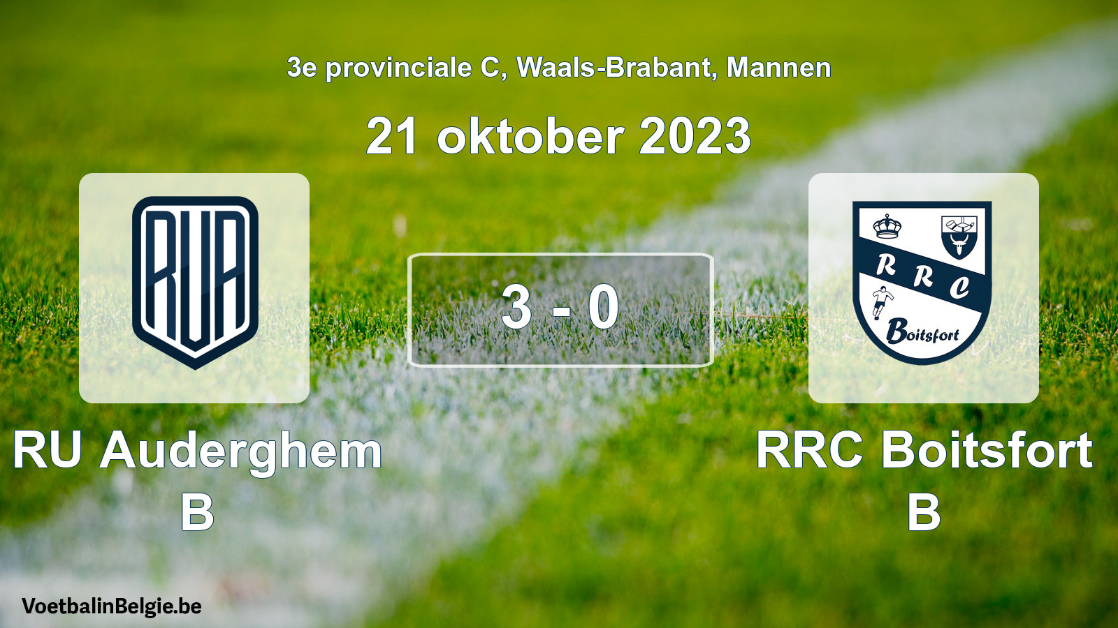 Gespeelde wedstrijd mannenvoetbal: RU Auderghem B - RRC Boitsfort B 3 - 0 (21 oktober 2023)