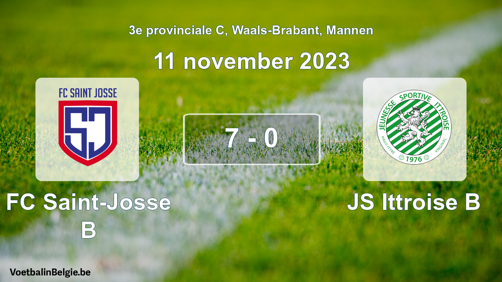 Gespeelde wedstrijd mannenvoetbal: FC Saint-Josse B - JS Ittroise B 7 - 0 (11 november 2023)