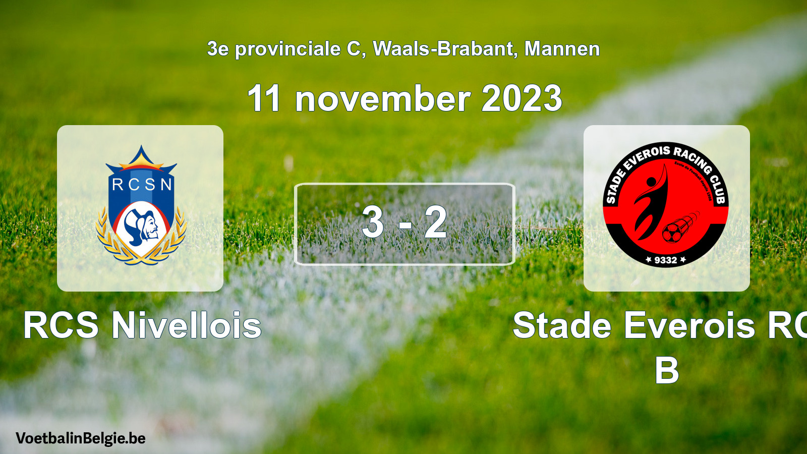 Gespeelde wedstrijd mannenvoetbal: RCS Nivellois - Stade Everois RC B 3 - 2 (11 november 2023)