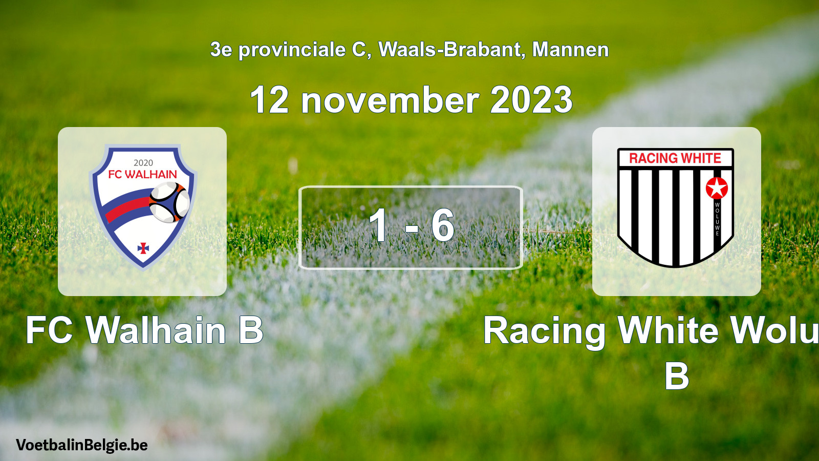Gespeelde wedstrijd mannenvoetbal: FC Walhain B - Racing White Woluwe B 1 - 6 (12 november 2023)