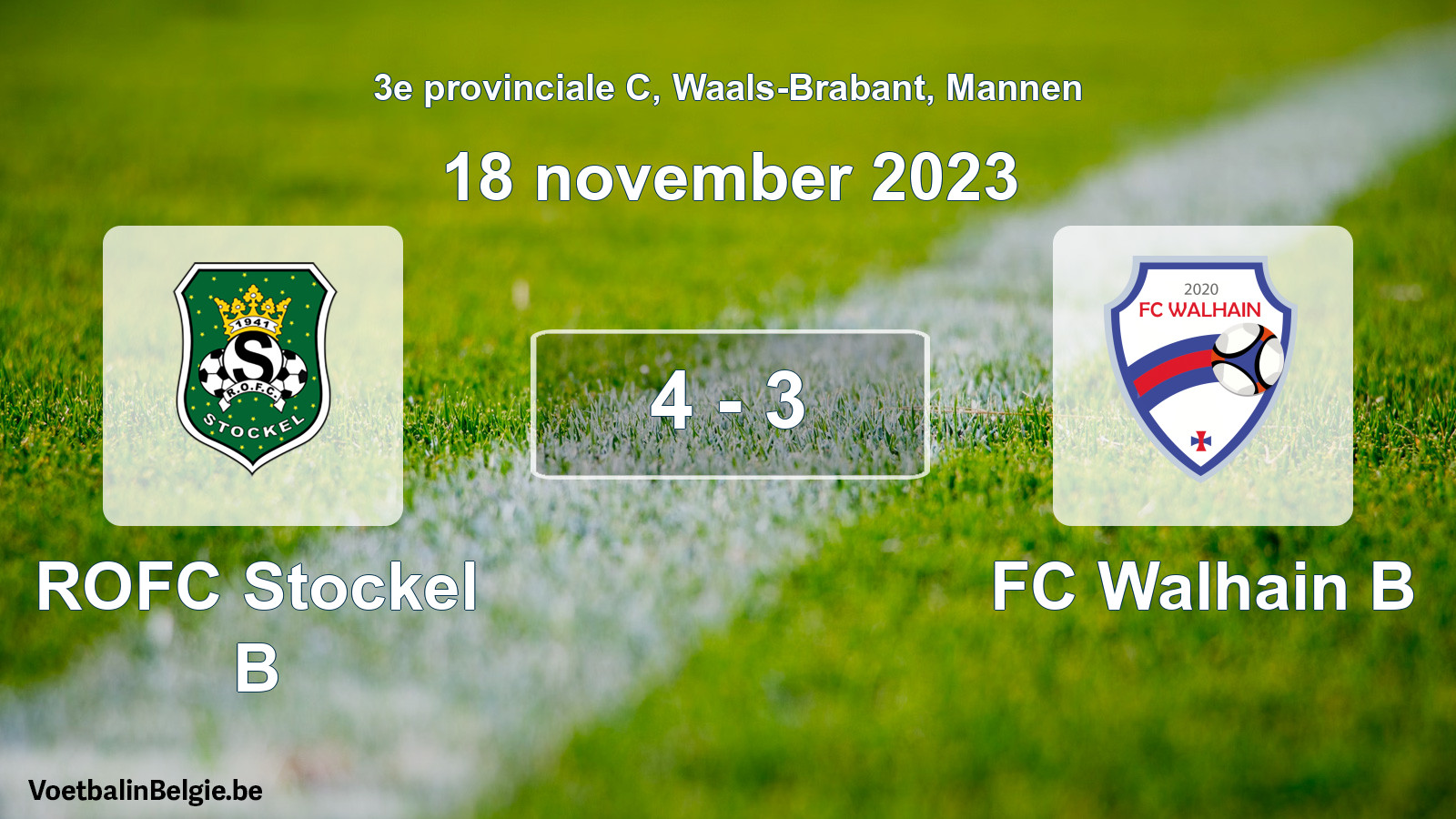 Gespeelde wedstrijd mannenvoetbal: ROFC Stockel B - FC Walhain B 4 - 3 (18 november 2023)