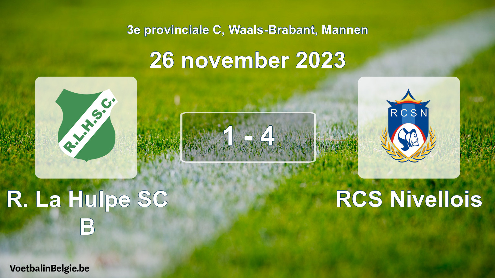 Gespeelde wedstrijd mannenvoetbal: R. La Hulpe SC B - RCS Nivellois 1 - 4 (26 november 2023)