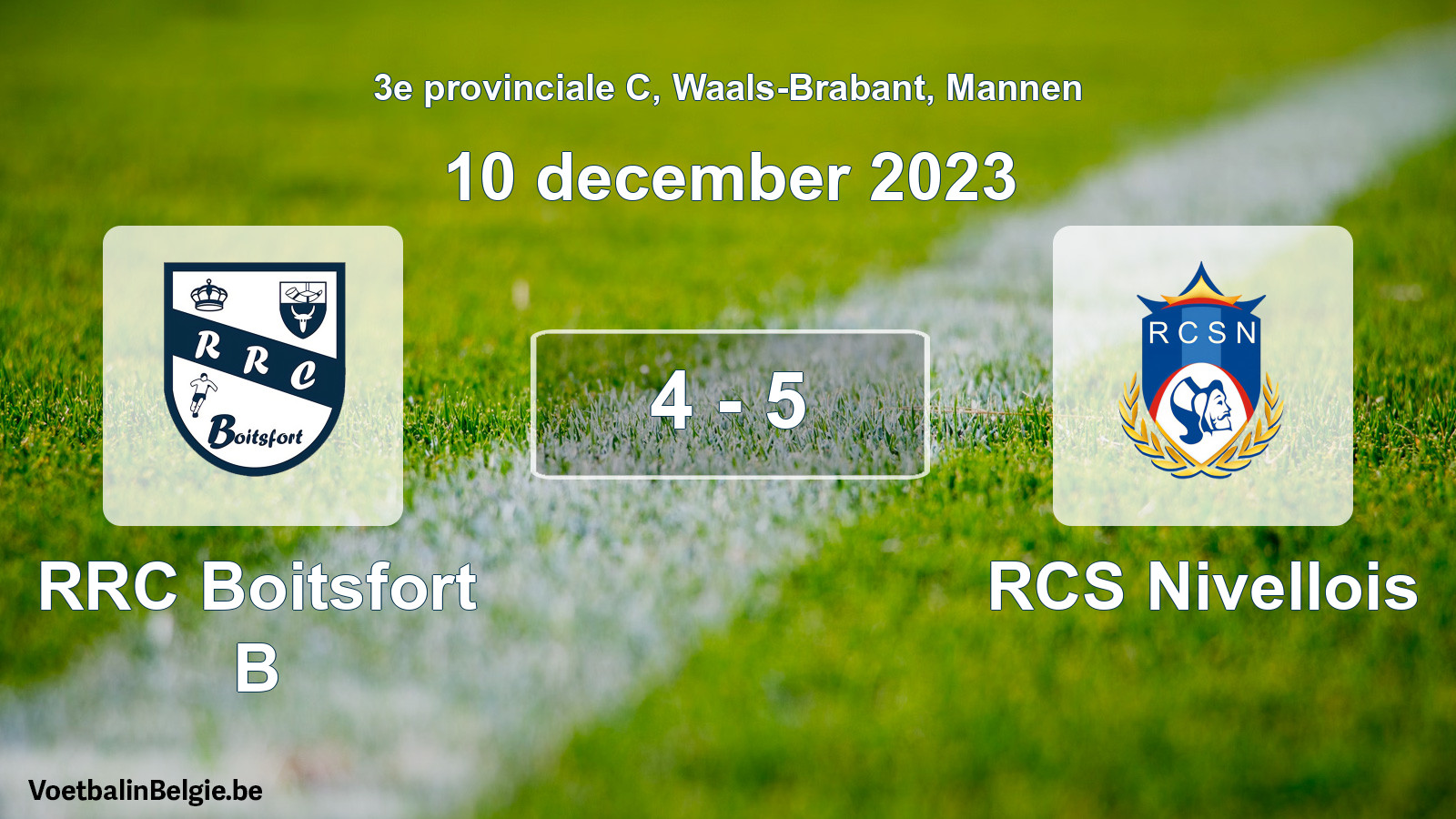 Gespeelde wedstrijd mannenvoetbal: RRC Boitsfort B - RCS Nivellois 4 - 5 (10 december 2023)