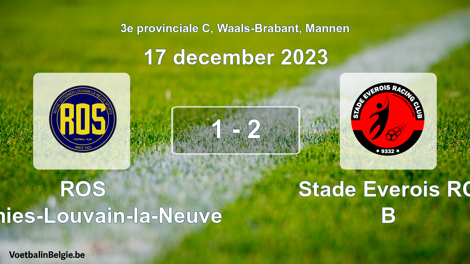 Gespeelde wedstrijd mannenvoetbal: ROS Ottignies-Louvain-la-Neuve - Stade Everois RC B 1 - 2 (17 december 2023)